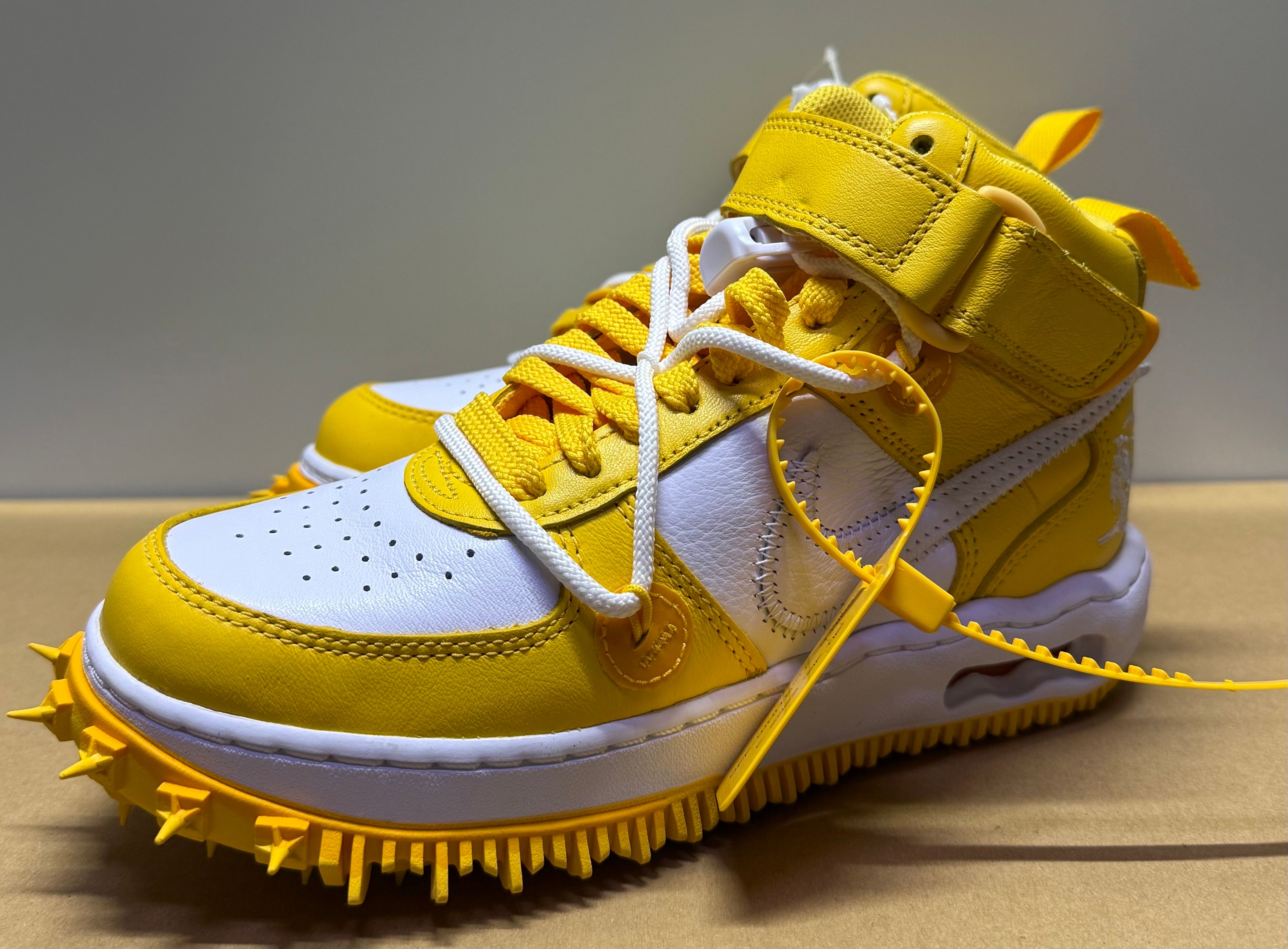 Off-White × Nike Air Force 1 Mid SP LTHR "White and Varsity Maize"