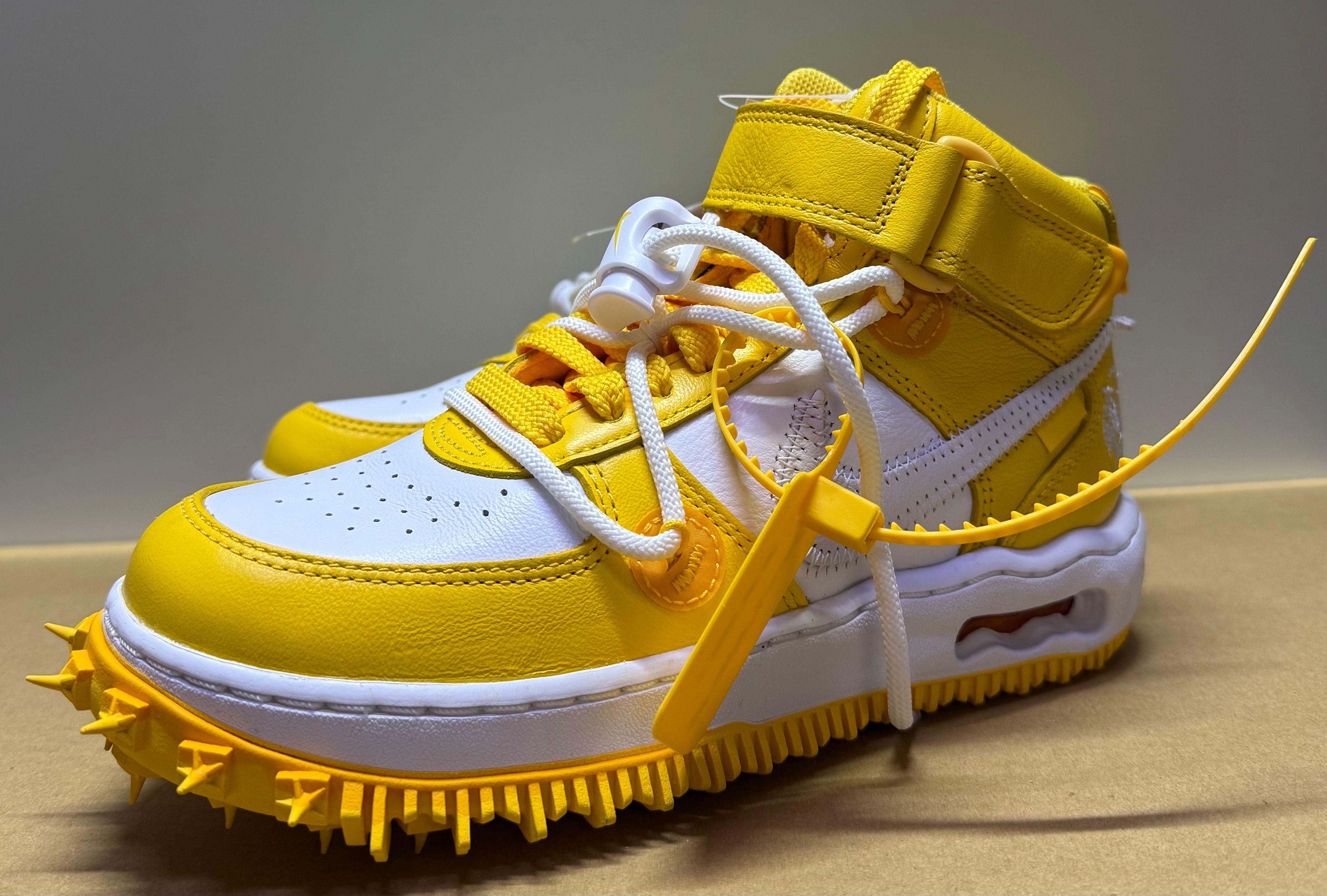 Off-White × Nike Air Force 1 Mid SP LTHR "White and Varsity Maize"
