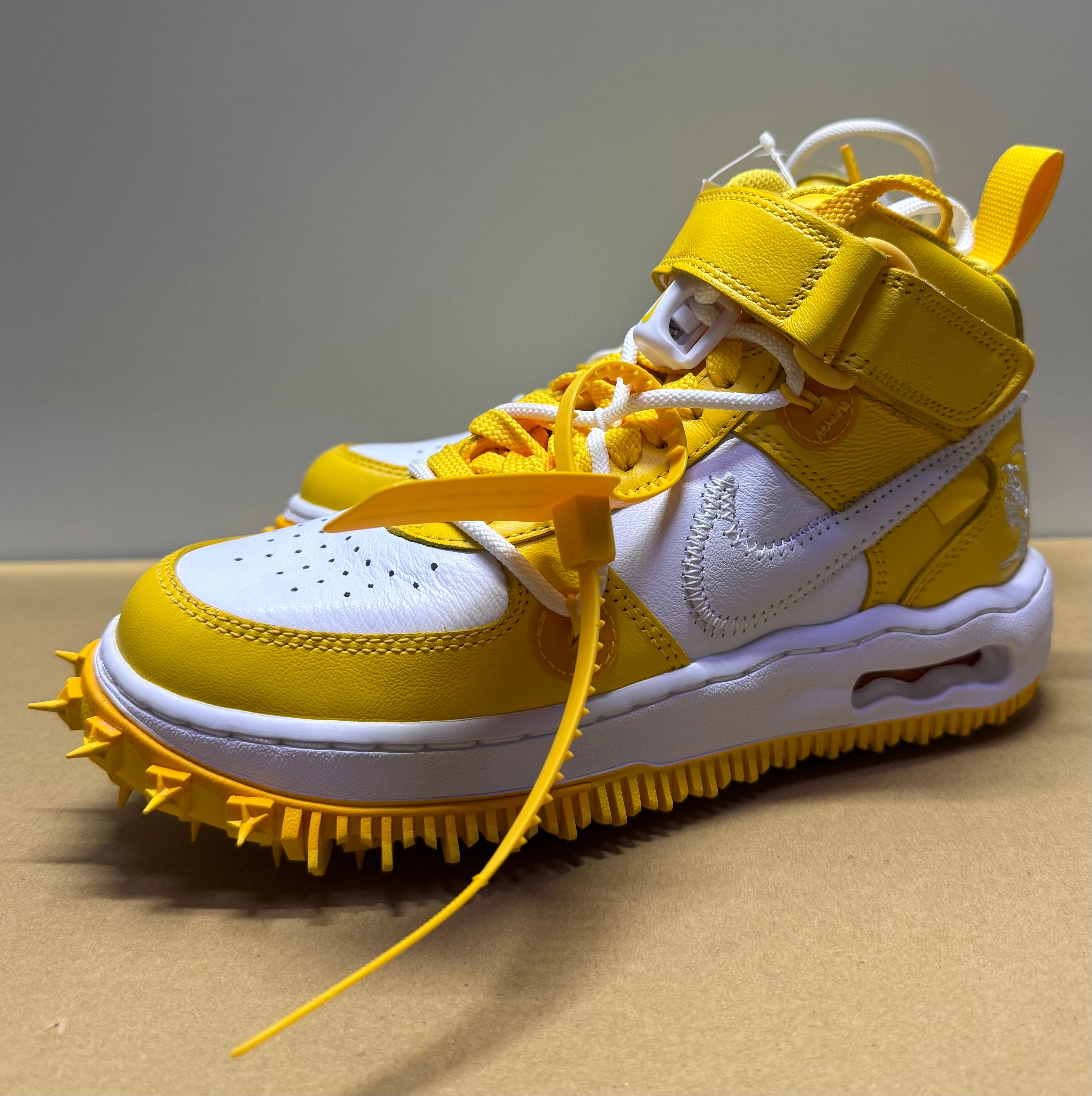 Off-White × Nike Air Force 1 Mid SP LTHR "White and Varsity Maize"