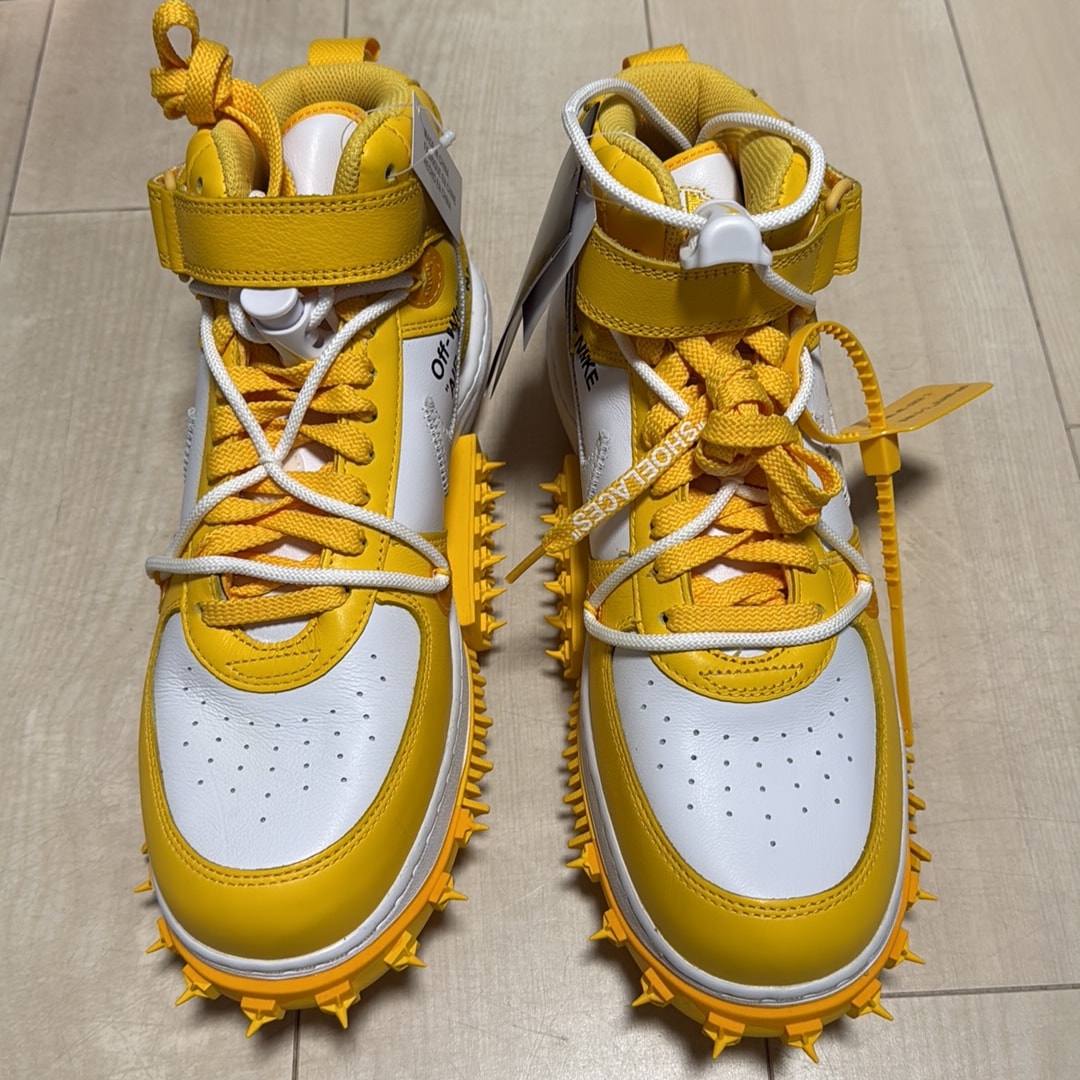 Off-White × Nike Air Force 1 Mid SP LTHR "White and Varsity Maize"