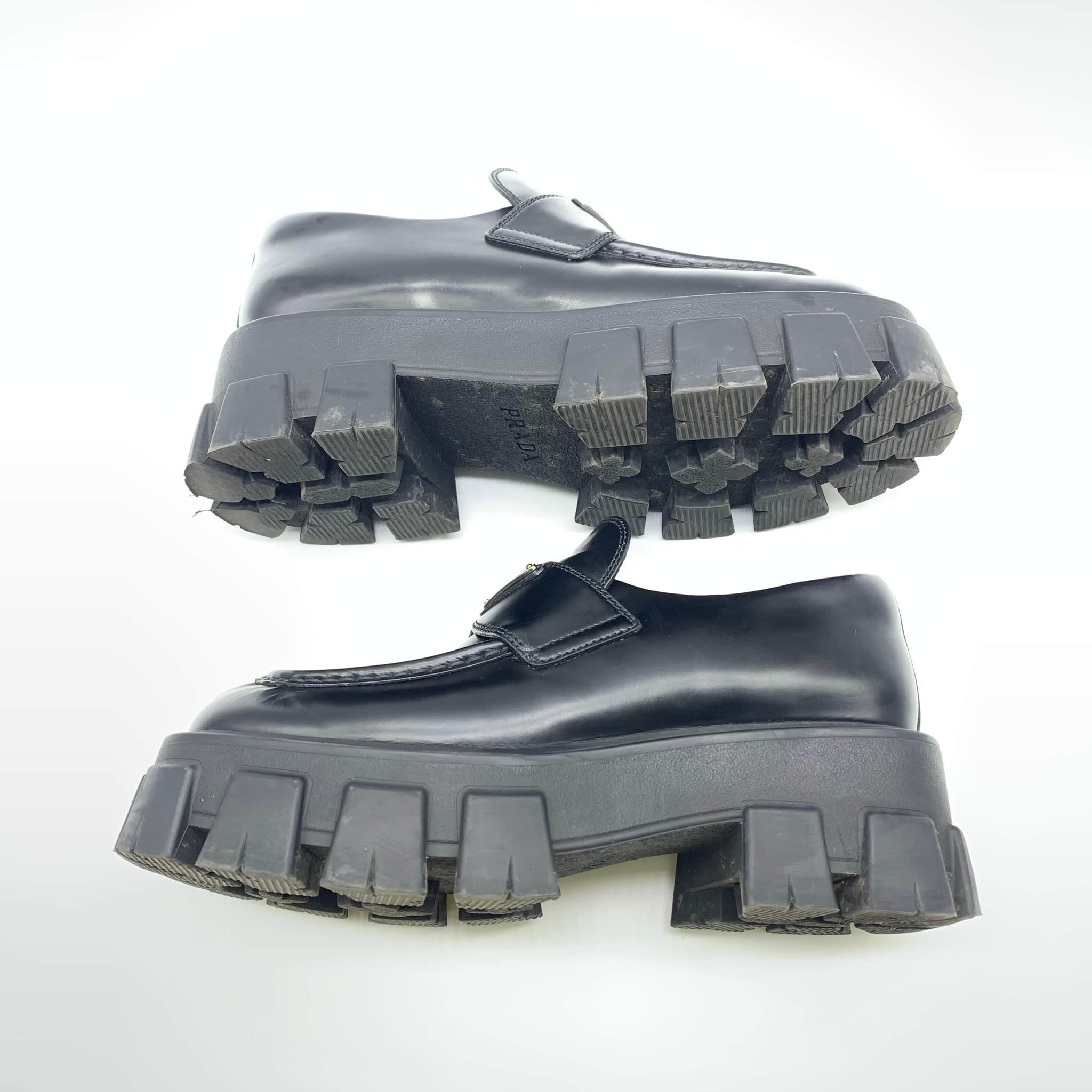 PRADA Women's Brushed Leather Monolith Loafers "Black"