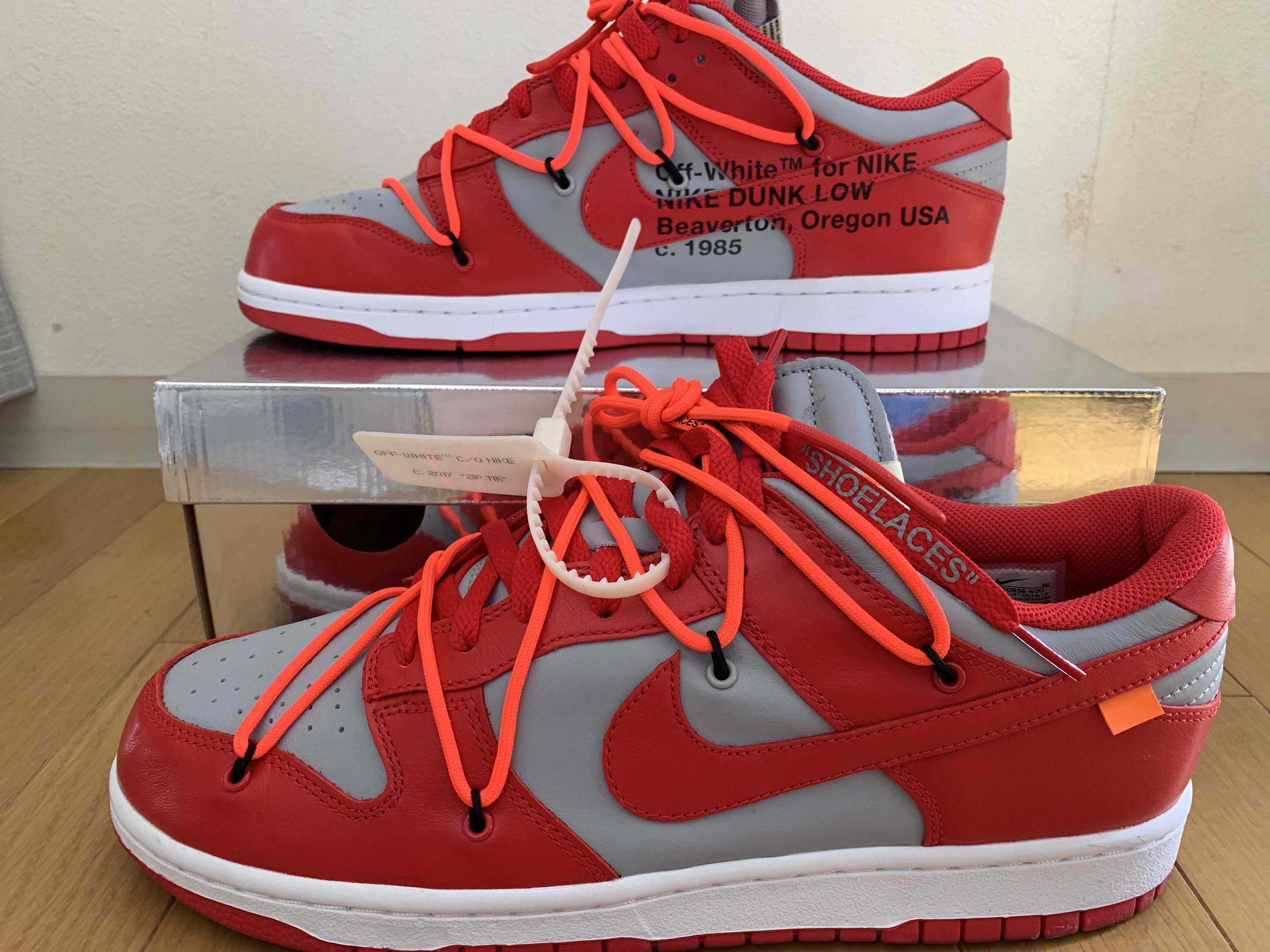 Off-White × Nike Dunk Low "University Red/Wolf Grey"