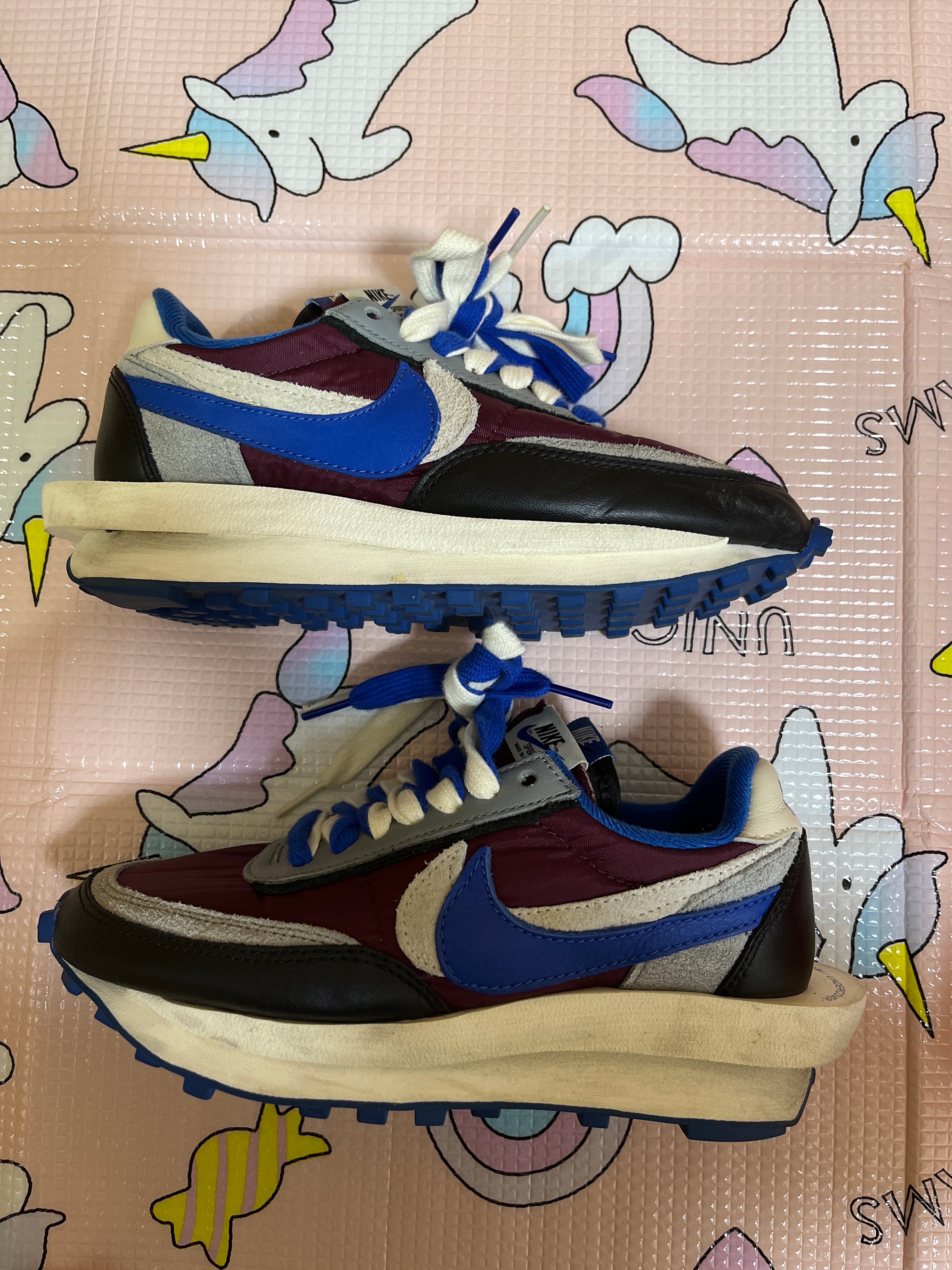 UNDERCOVER × sacai × Nike LD Waffle "Night Maroon/Pale Ivory-Ground Grey-Team Royal"