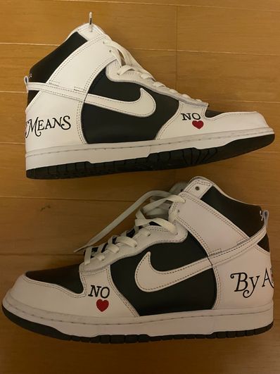 Supreme × Nike SB Dunk High By Any Means "White Black"