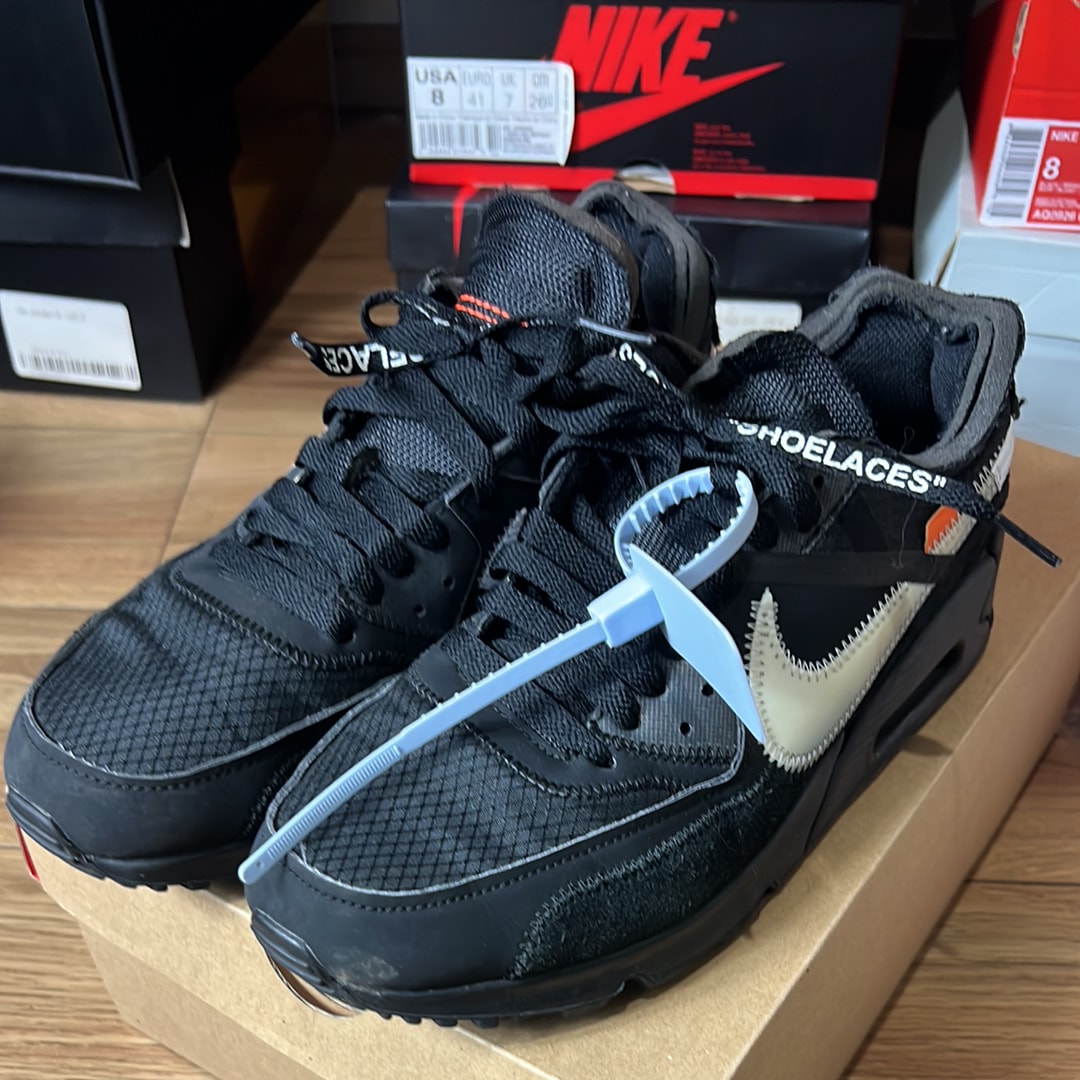 Off-White × Nike Air Max 90 "Black/Black-Cone-White"
