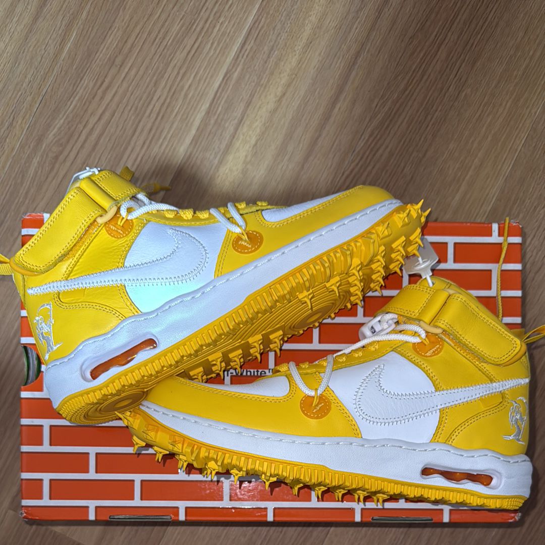Off-White × Nike Air Force 1 Mid SP LTHR "White and Varsity Maize"