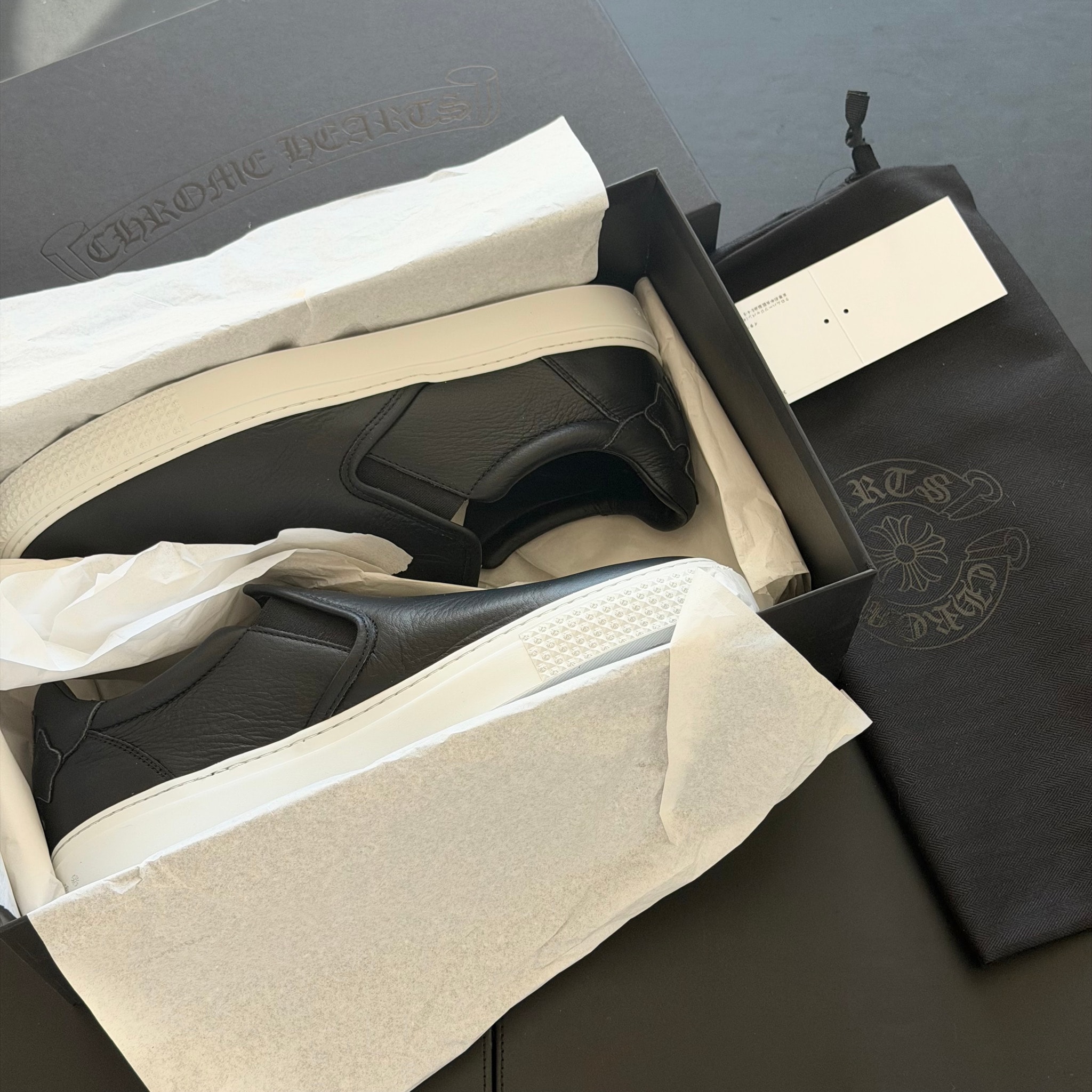 Chrome Hearts CH Plus Leather Patch With Dagger Slip-On "White"