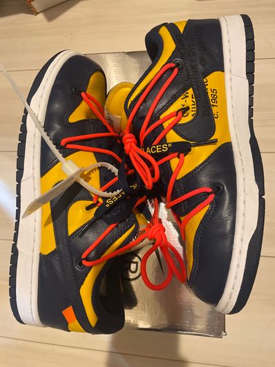 Off-White × Nike Dunk Low LTHR "University Gold/Midnight Navy/White"