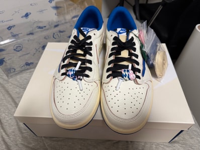 Travis Scott × fragment design × Nike Air Jordan 1 Low OG "Sail/Military Blue"