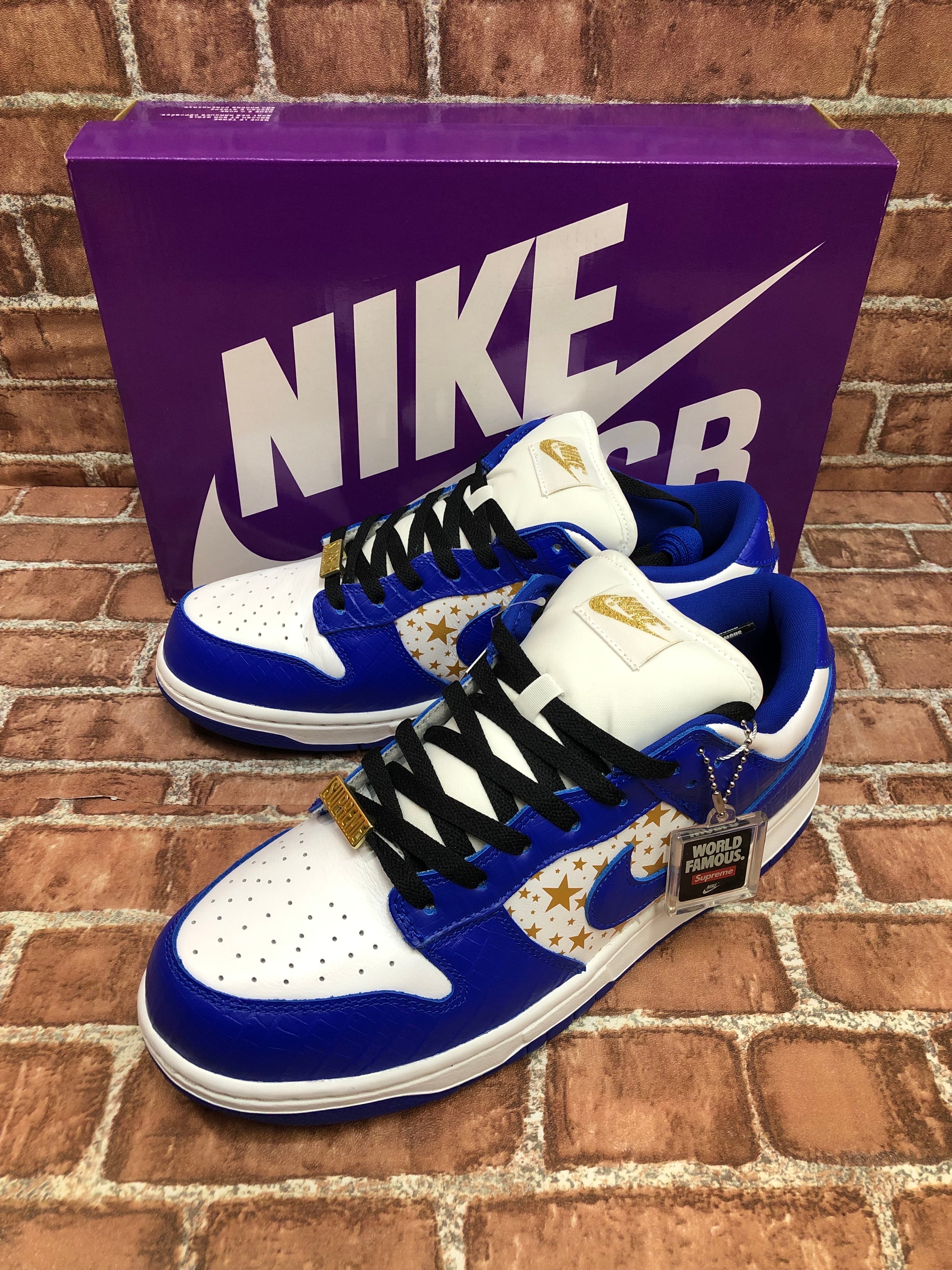 Supreme × Nike SB Dunk Low OG QS Gold Stars "White/Hyper Blue"