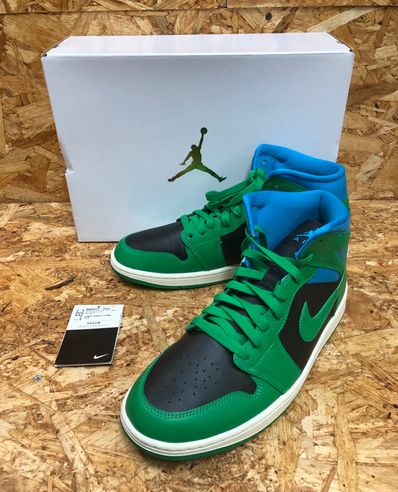 Nike Women's Air Jordan 1 Mid "Black/Lucky Green and Aquatone"