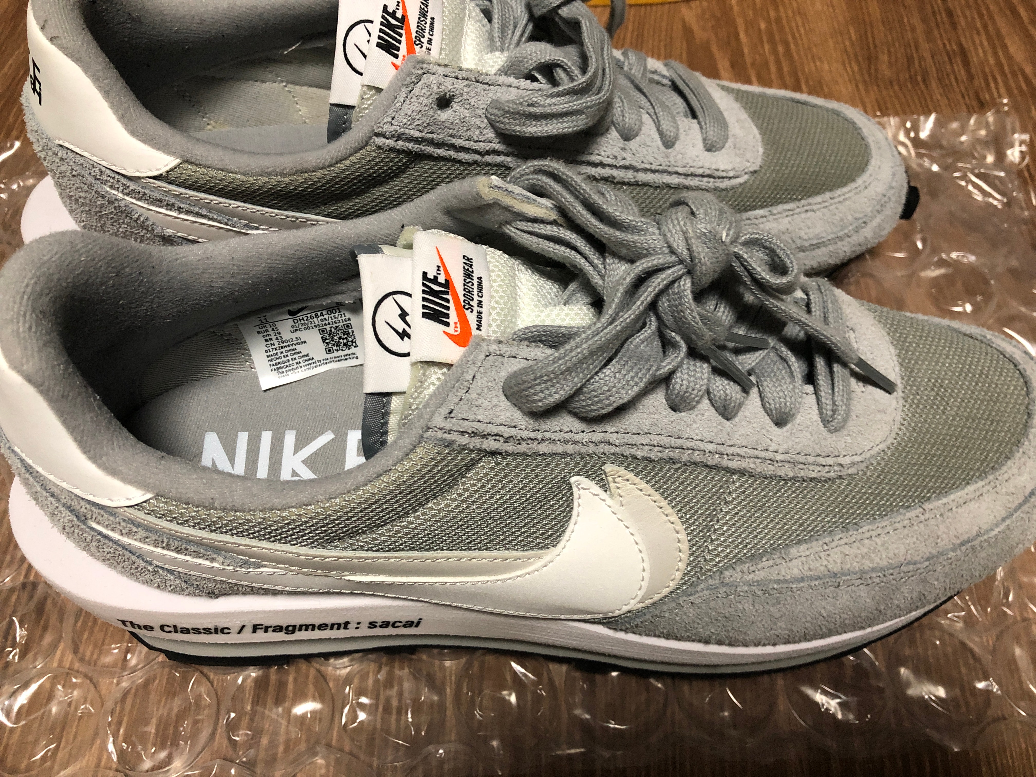 fragment design × sacai × Nike LD Waffle "Light Smoke Grey"