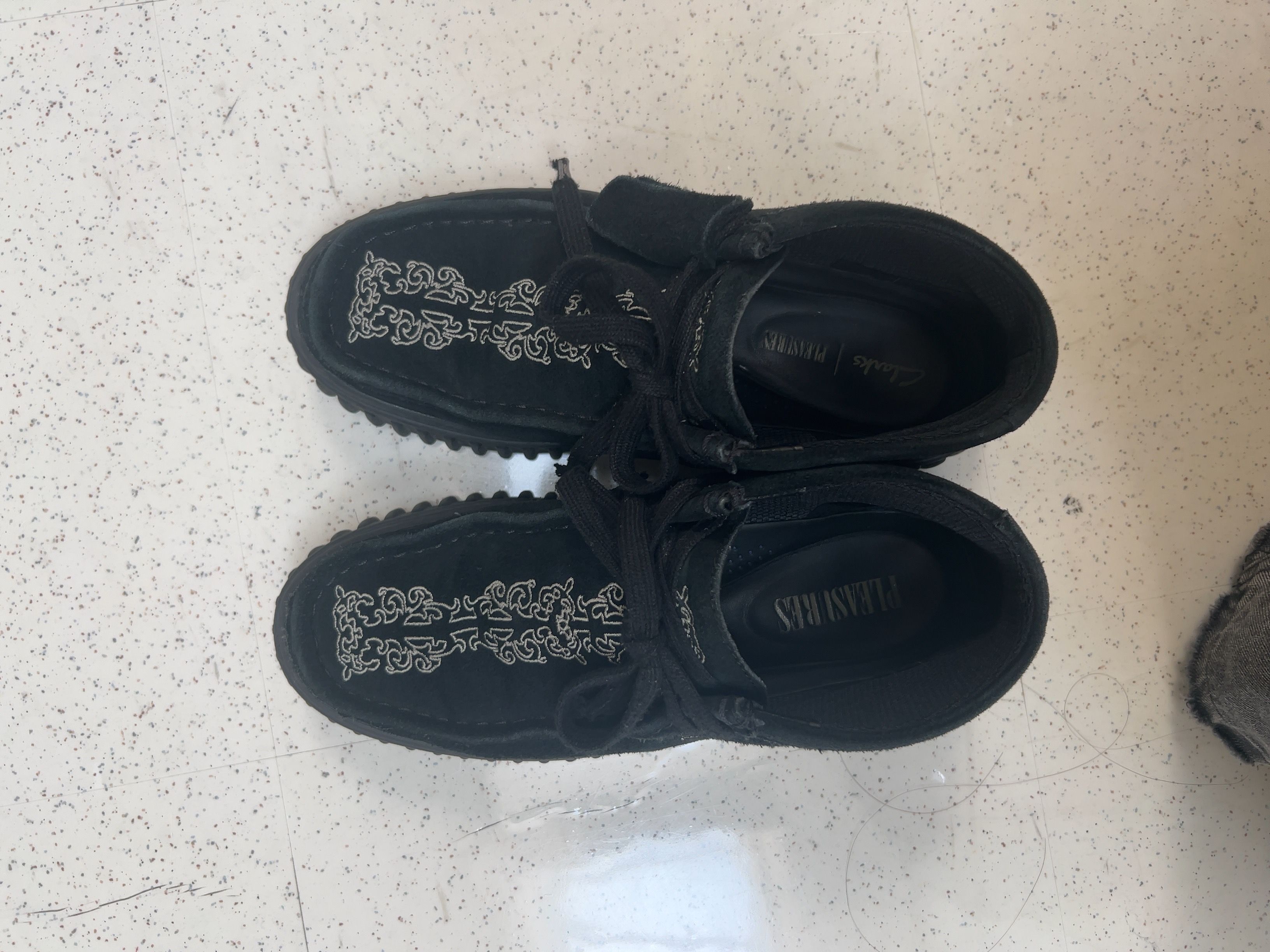 PLEASURES × Clarks Torhill Woven "Black Suede"