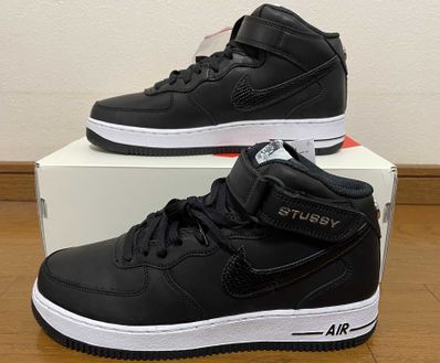 Stussy × Nike Air Force 1 Mid "Black/Black"