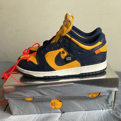 Off-White × Nike Dunk Low LTHR "University Gold/Midnight Navy/White"