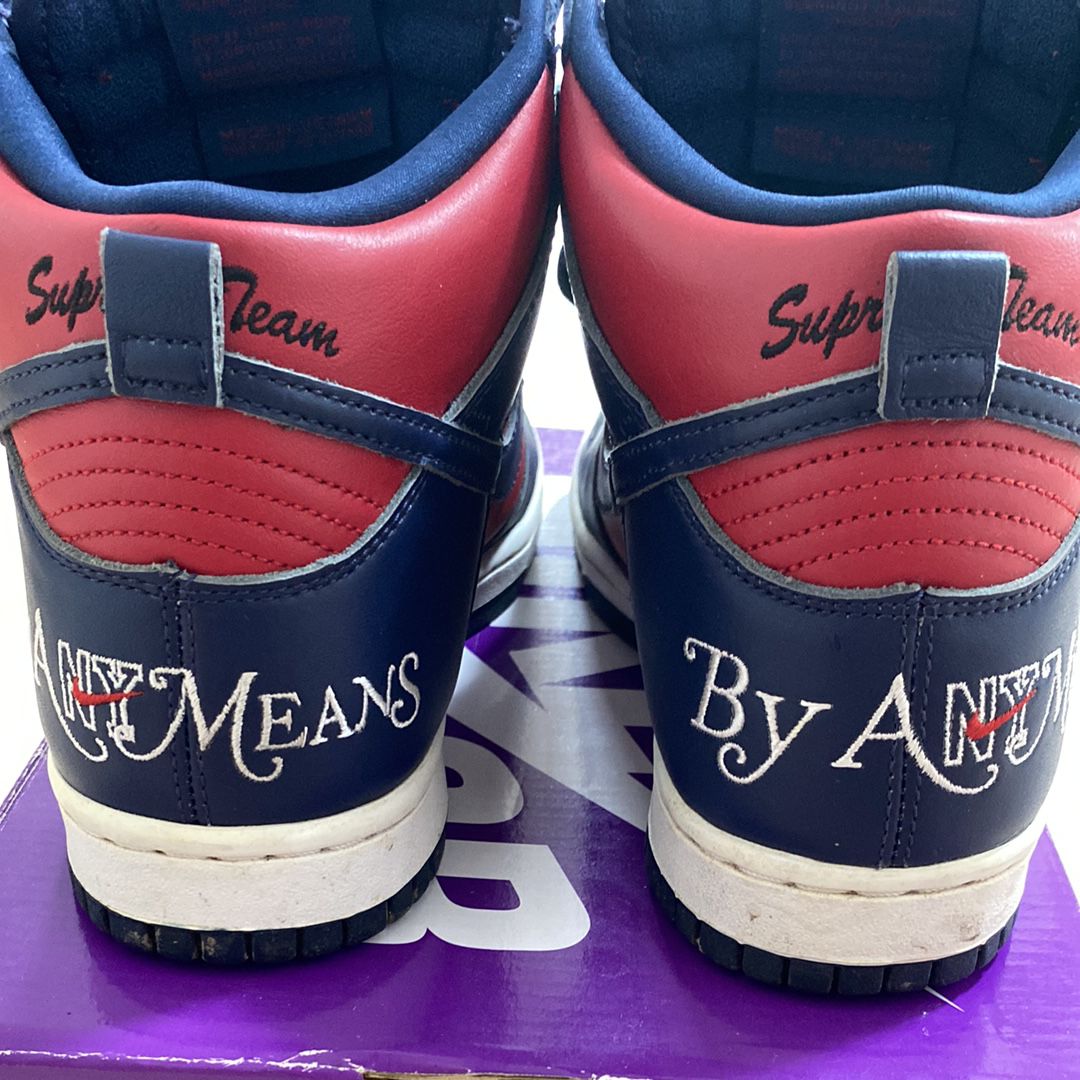 Supreme × Nike SB Dunk High By Any Means "Red/Navy-White"