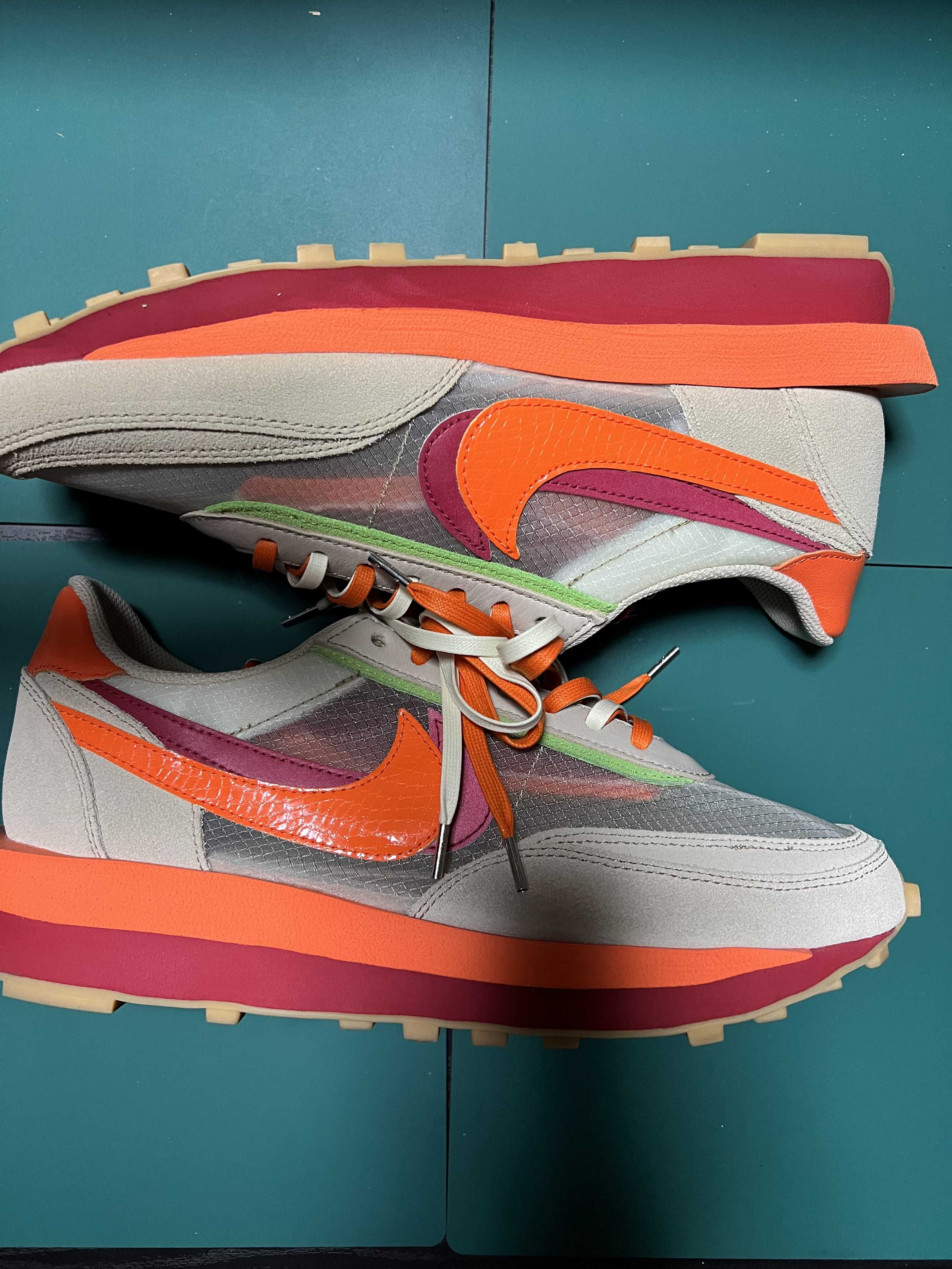 CLOT × Sacai × Nike LD Waffle "Orange Blaze"