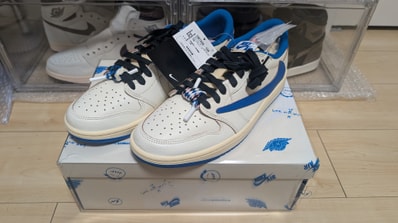 Travis Scott × fragment design × Nike Air Jordan 1 Low OG "Sail/Military Blue"