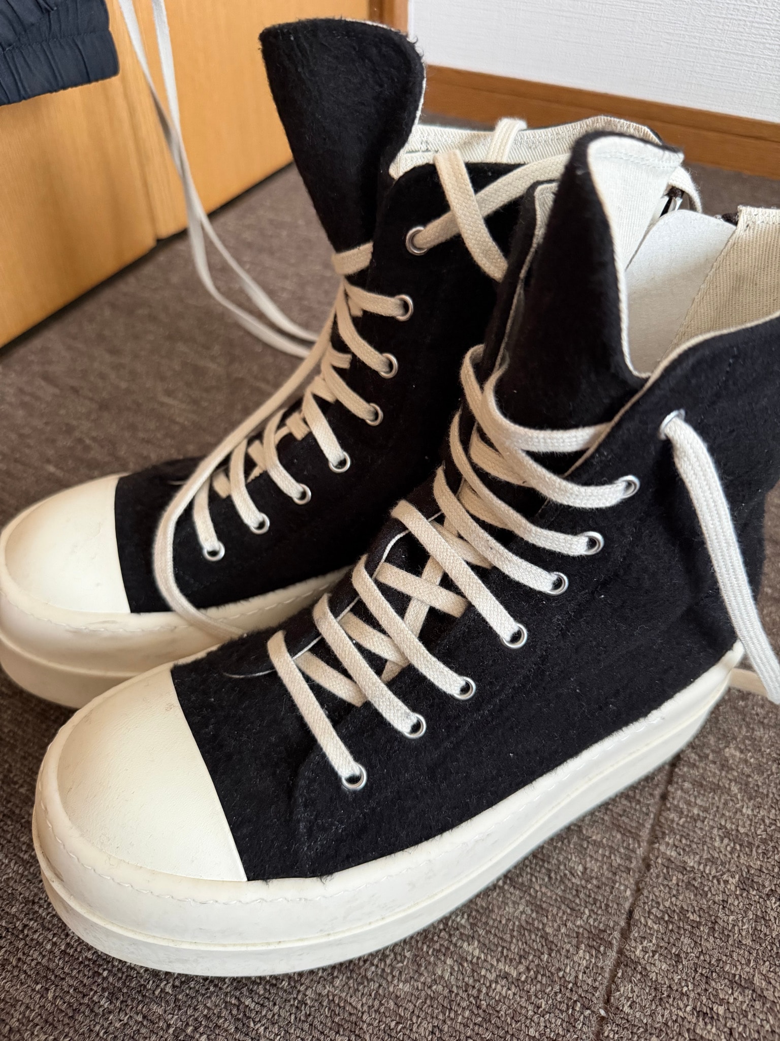 Rick Owens DRKSHDW SS26 Mega Bumper Sneaks 13oz Overdyed Denim "Black/Milk"