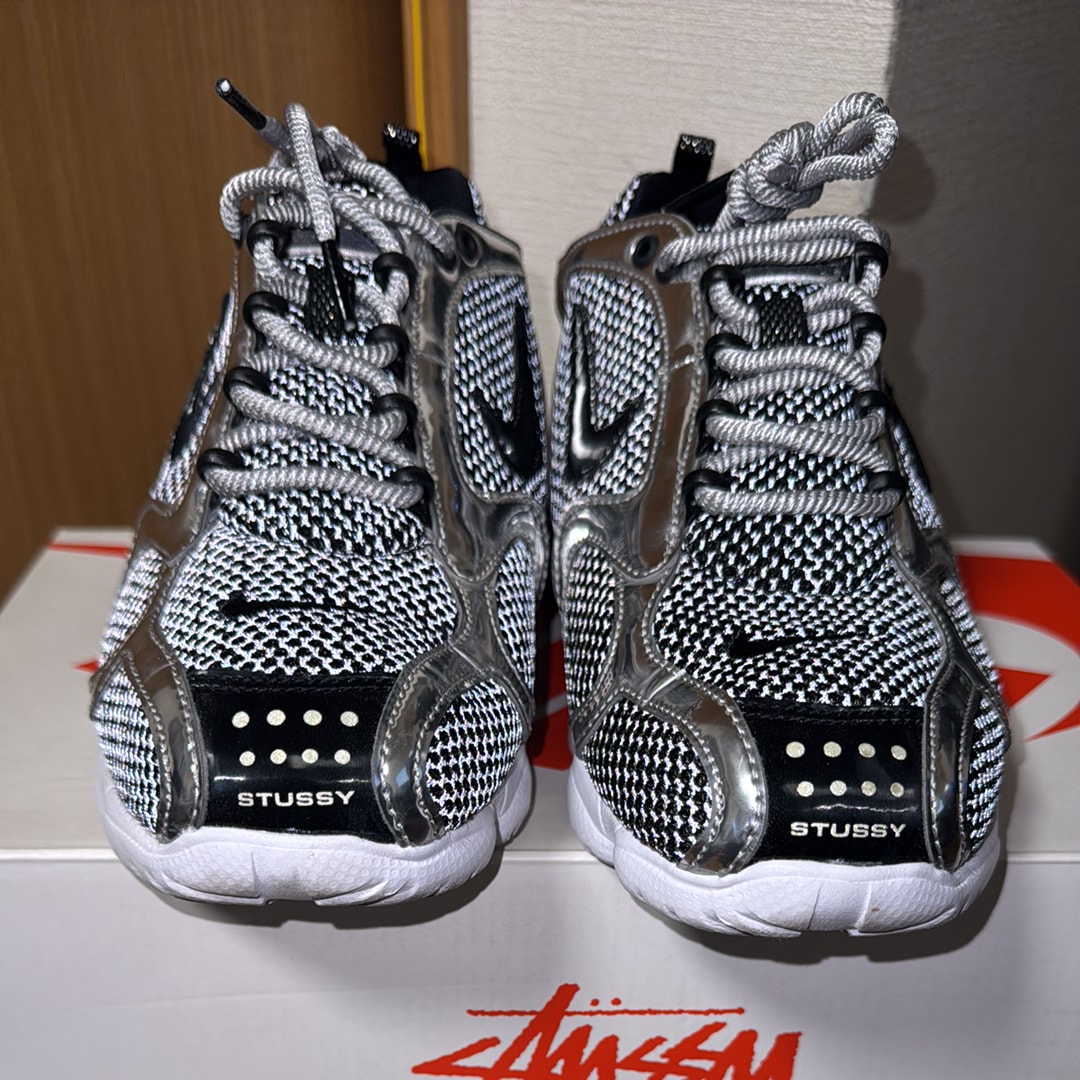 STUSSY × NIKE AIR ZOOM SPIRIDON CAGED "PURE PLATINUM/BLACK-WHITE"