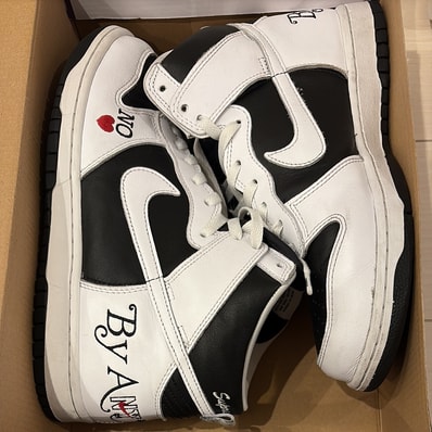 Supreme × Nike SB Dunk High By Any Means "White Black"