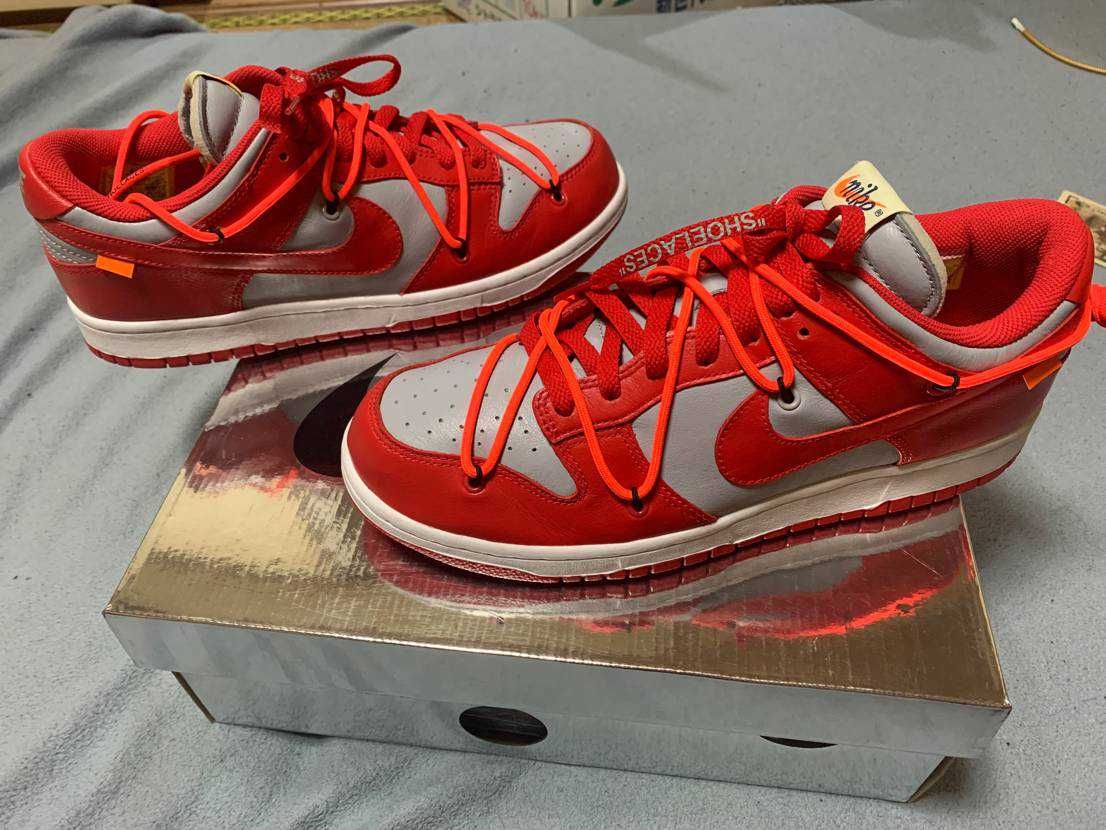 Off-White × Nike Dunk Low "University Red/Wolf Grey"