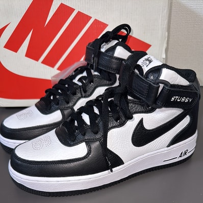 Stussy × Nike Air Force 1 Mid "Black and Light Bone"