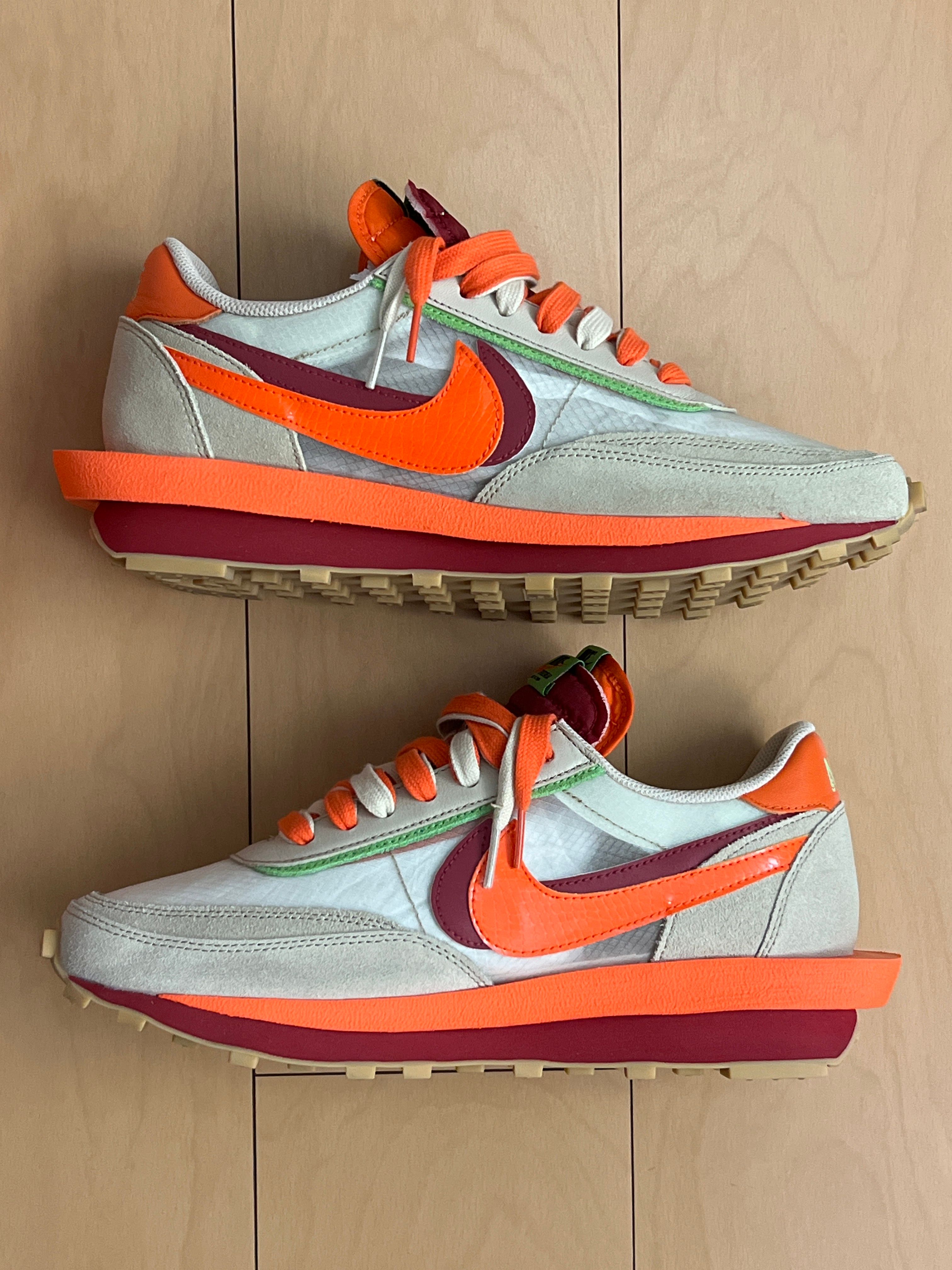CLOT × Sacai × Nike LD Waffle "Orange Blaze"