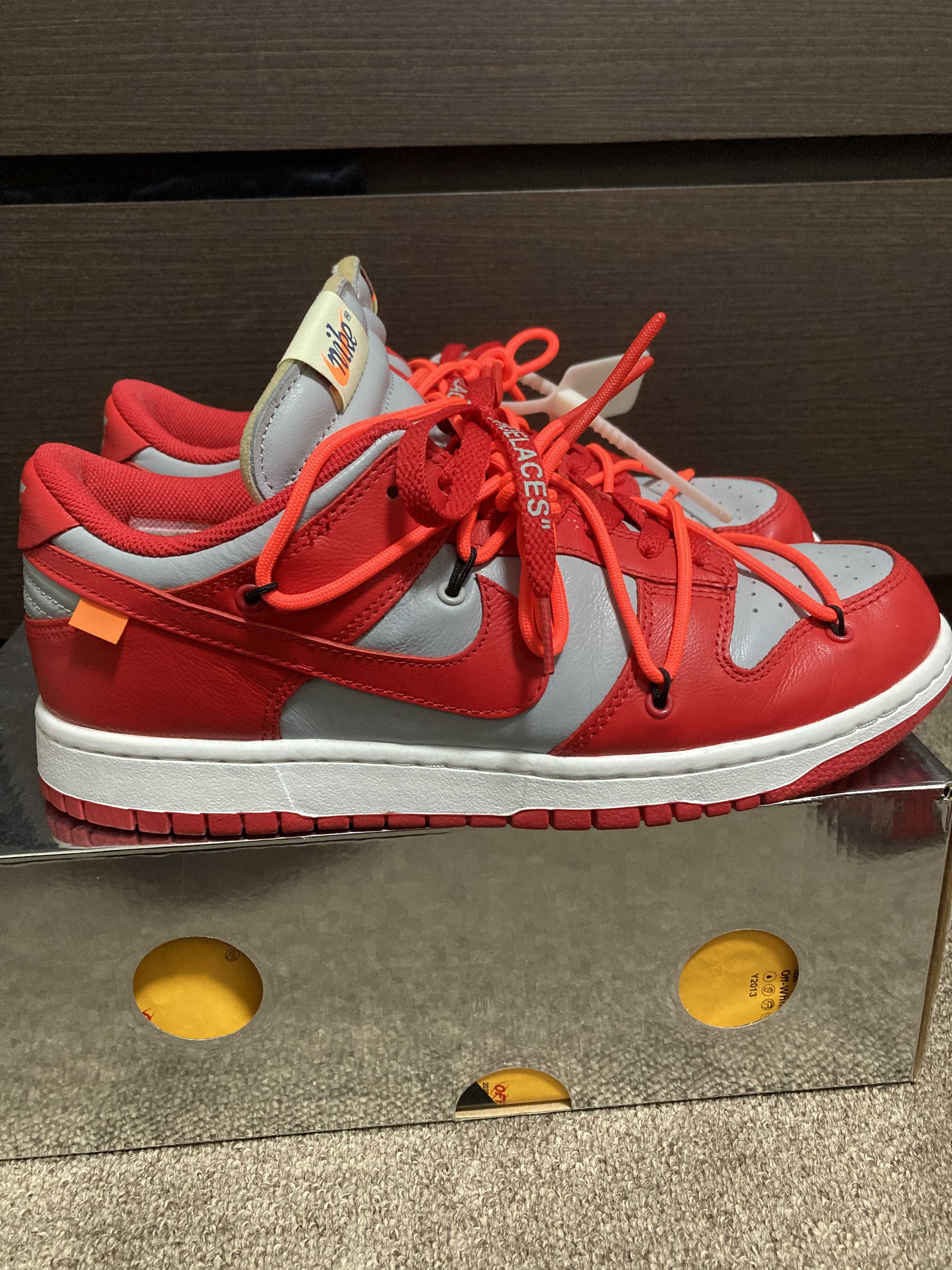 Off-White × Nike Dunk Low "University Red/Wolf Grey"