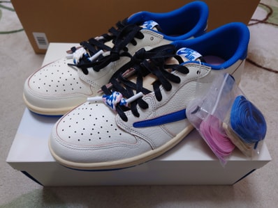 Travis Scott × fragment design × Nike Air Jordan 1 Low OG "Sail/Military Blue"