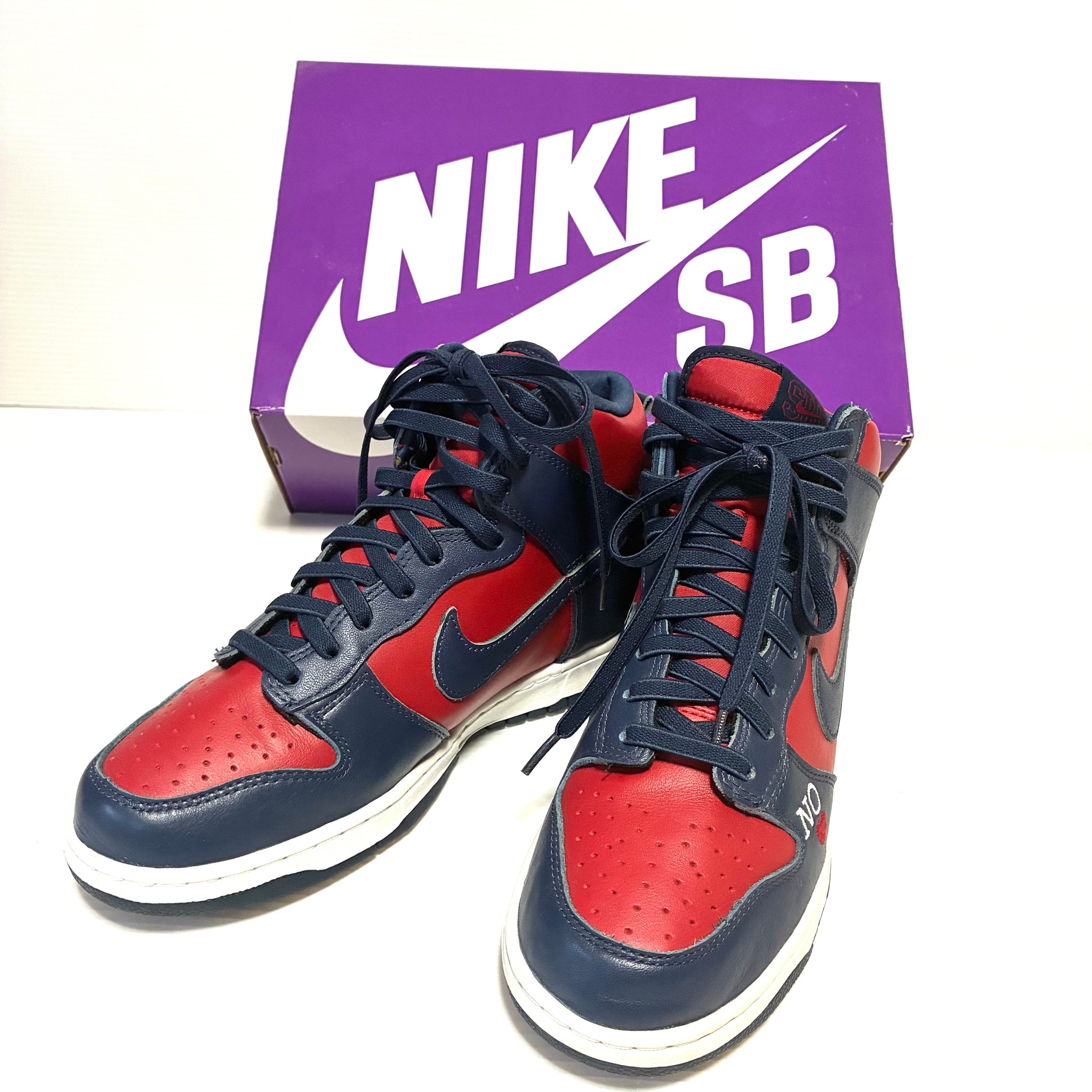 Supreme × Nike SB Dunk High By Any Means "Red/Navy-White"