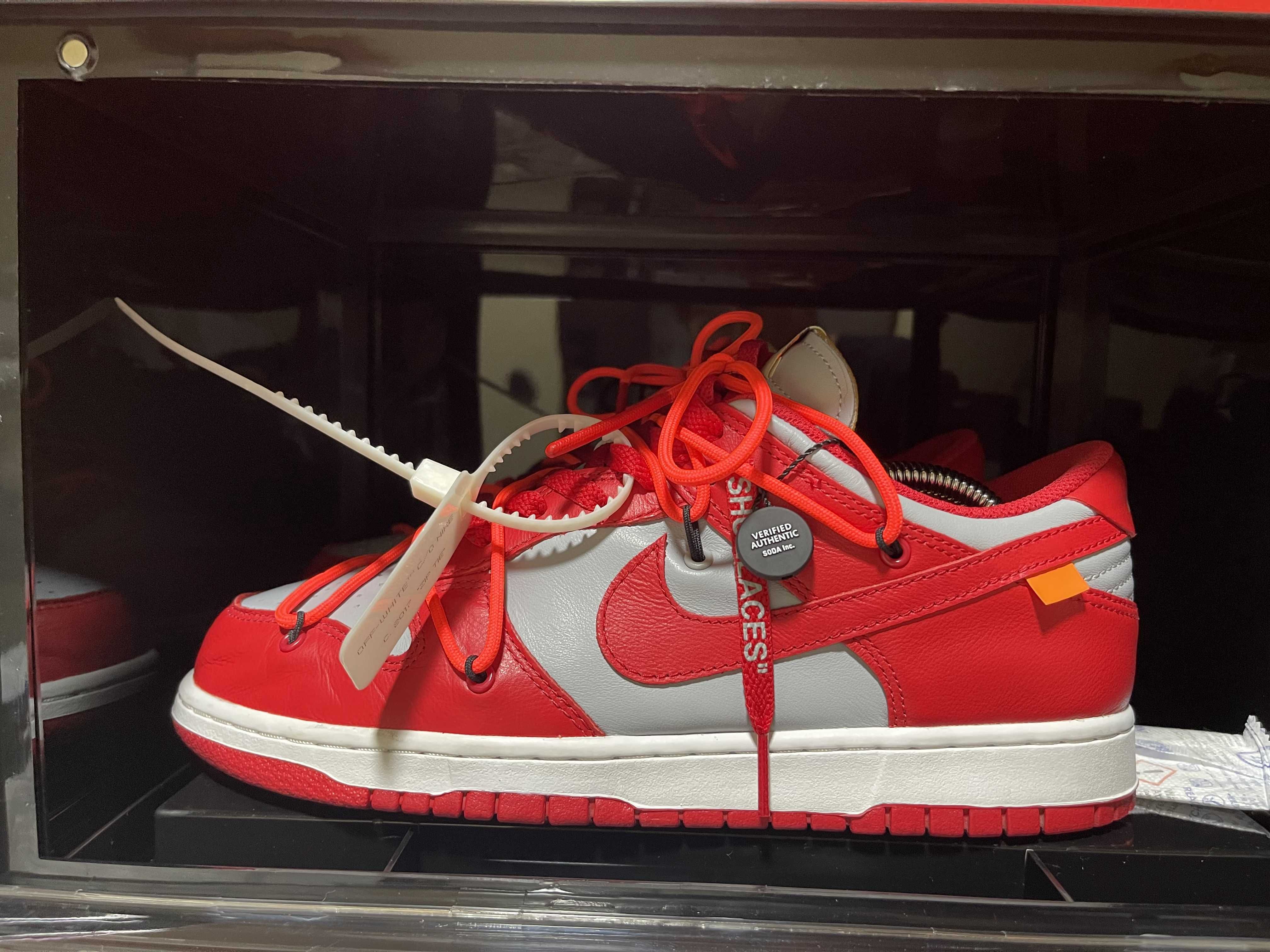 Off-White × Nike Dunk Low "University Red/Wolf Grey"