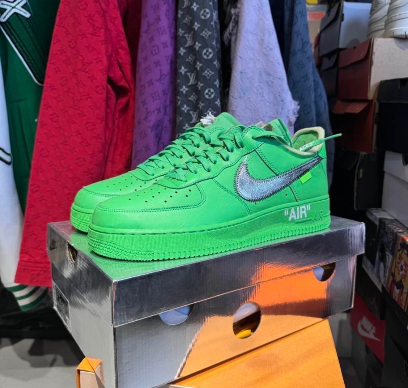 Off-White × Nike Air Force 1 Low "Brooklyn/Light Green Spark"