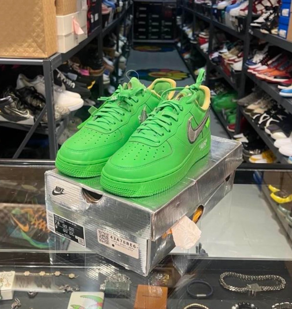 Off-White × Nike Air Force 1 Low "Brooklyn/Light Green Spark"