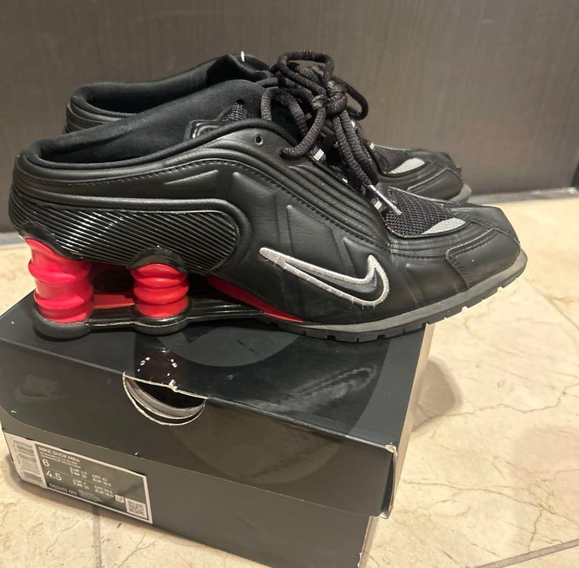Martine Rose × Nike Women's Shox MR4 "Black/Metallic Silver Comet Red"
