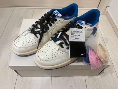 Travis Scott × fragment design × Nike Air Jordan 1 Low OG "Sail/Military Blue"