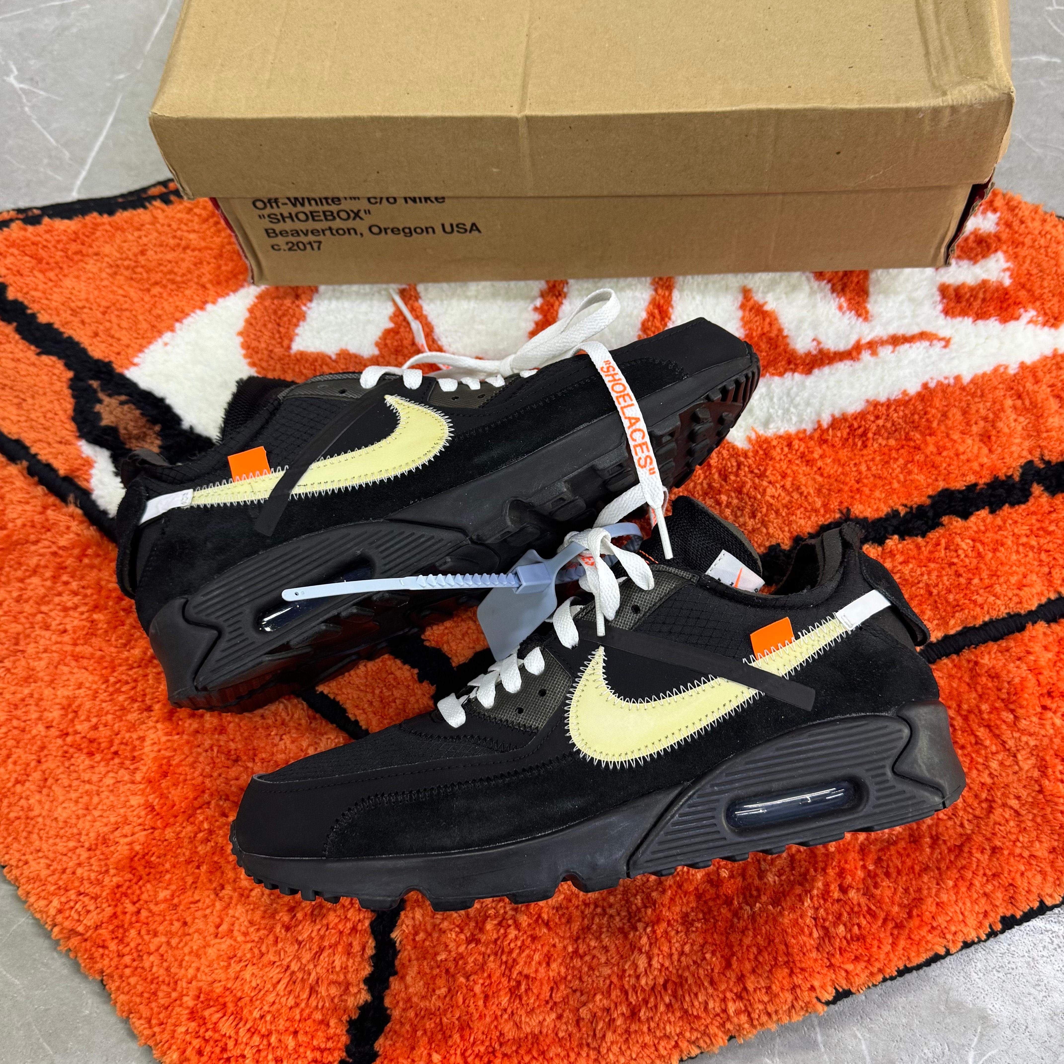 Off-White × Nike Air Max 90 "Black/Black-Cone-White"