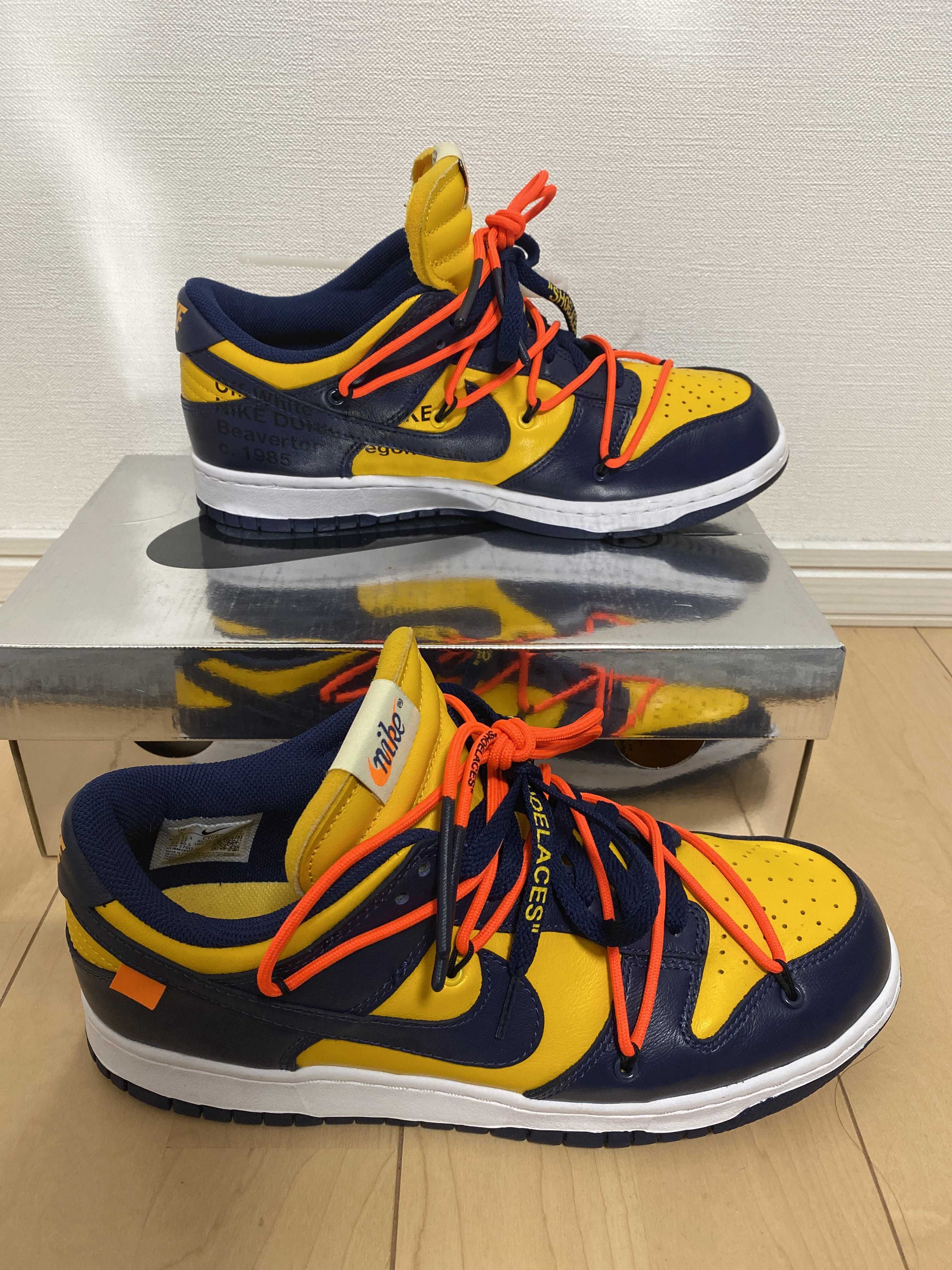 Off-White × Nike Dunk Low LTHR "University Gold/Midnight Navy/White"