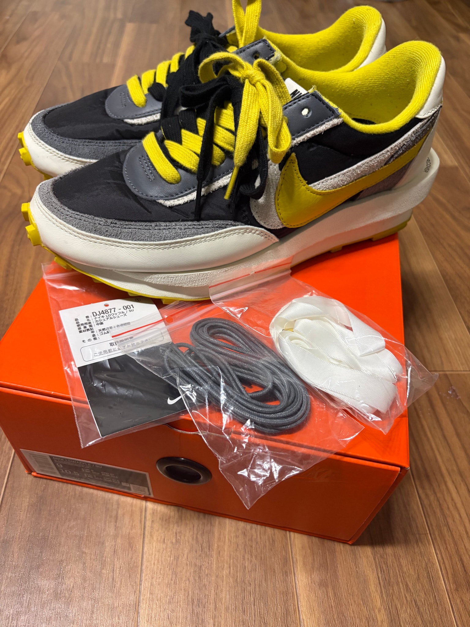 UNDERCOVER × sacai × Nike LD Waffle "Black/Sail-Dark Grey-Bright Citron"