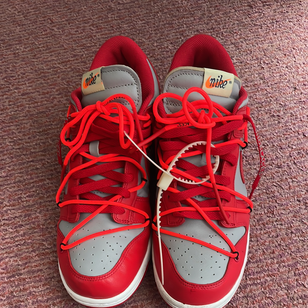 Off-White × Nike Dunk Low "University Red/Wolf Grey"