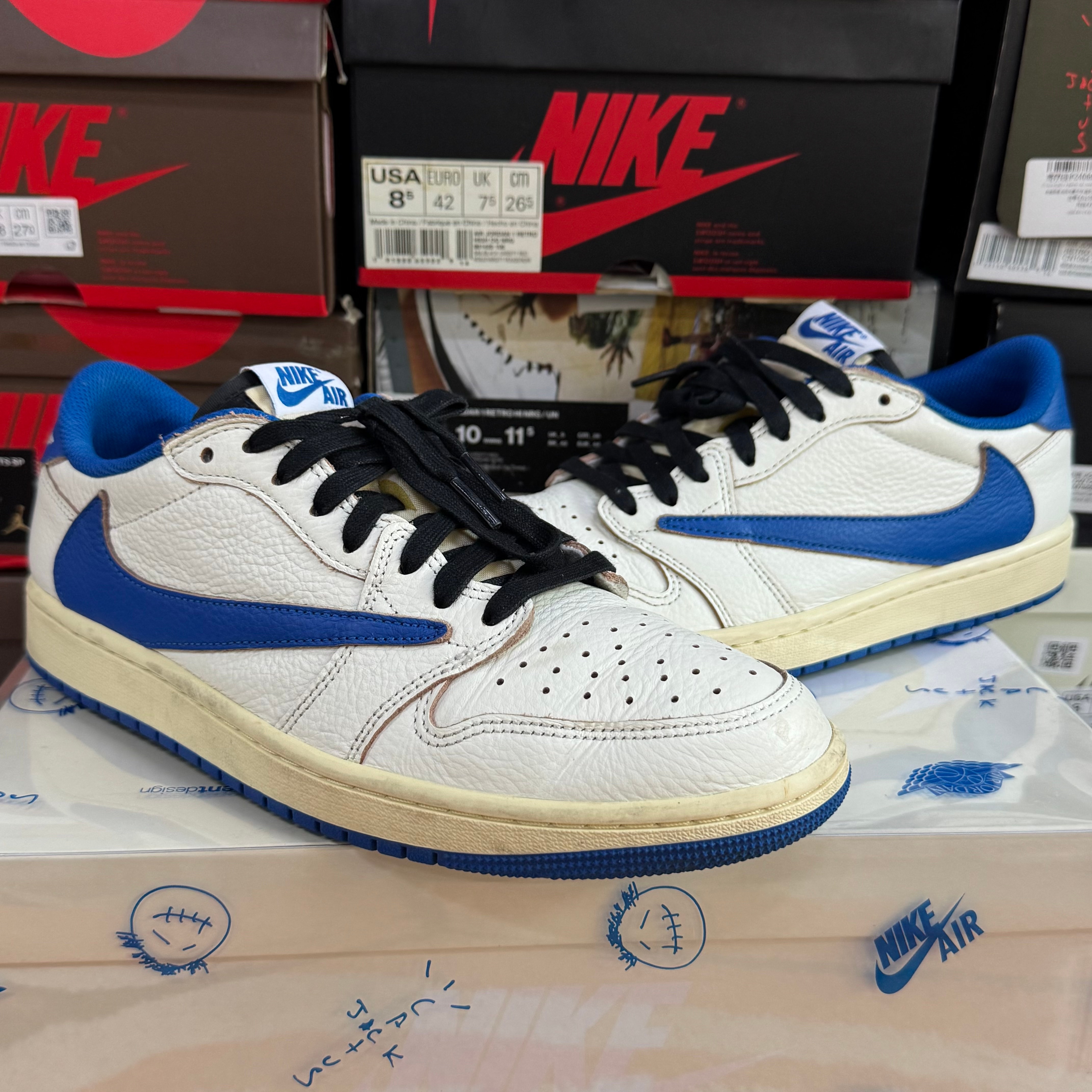 Travis Scott × fragment design × Nike Air Jordan 1 Low OG "Sail/Military Blue"
