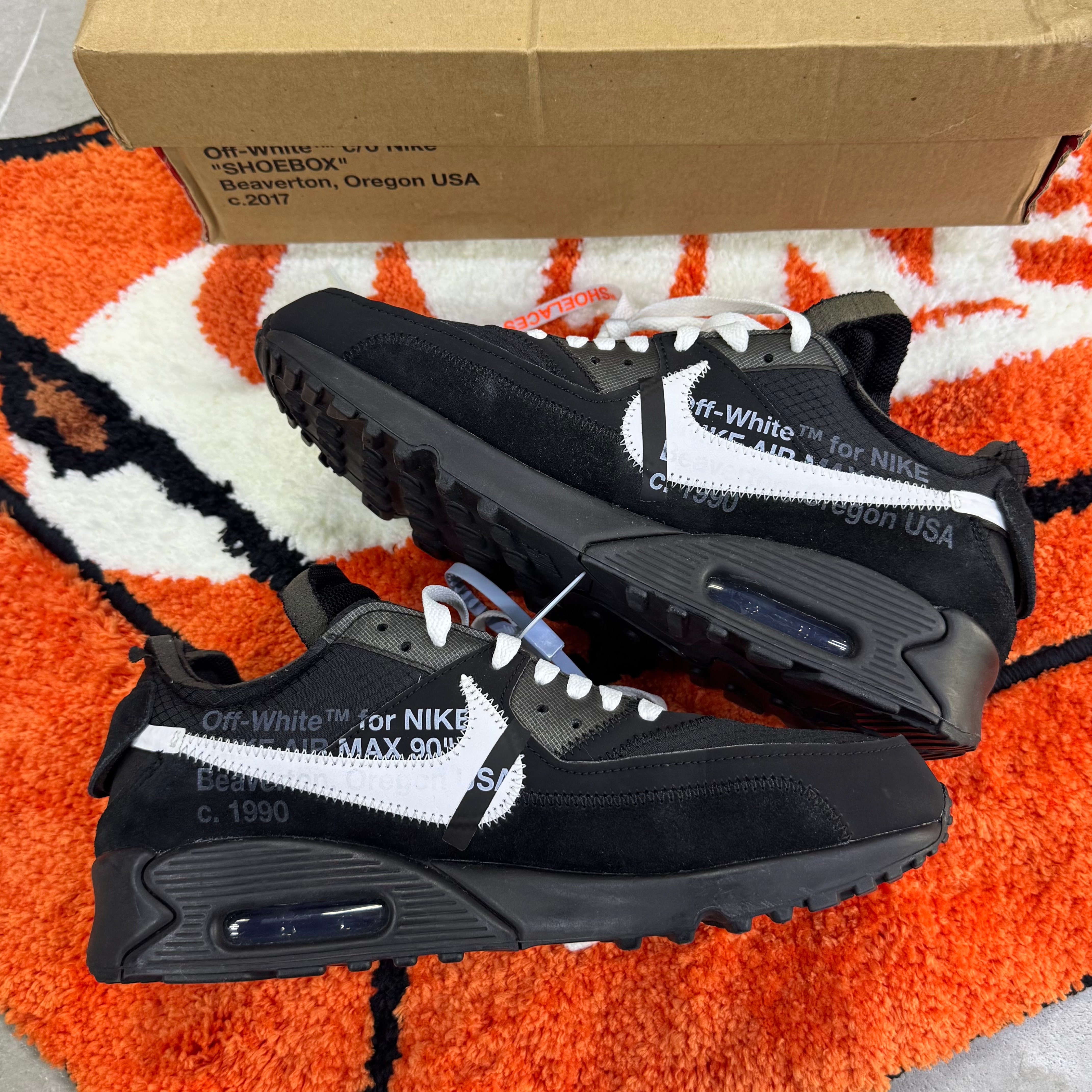 Off-White × Nike Air Max 90 "Black/Black-Cone-White"