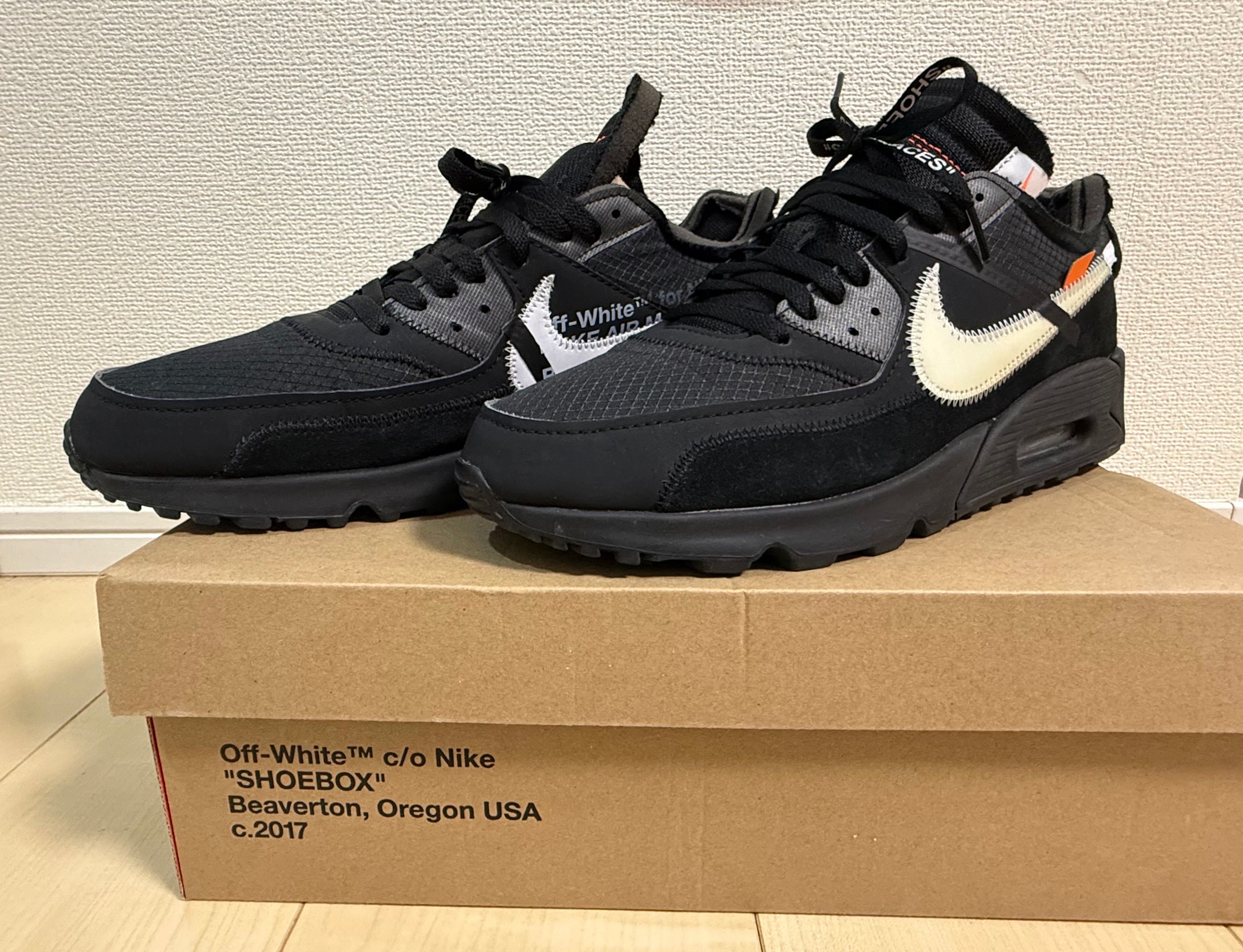 Off-White × Nike Air Max 90 "Black/Black-Cone-White"