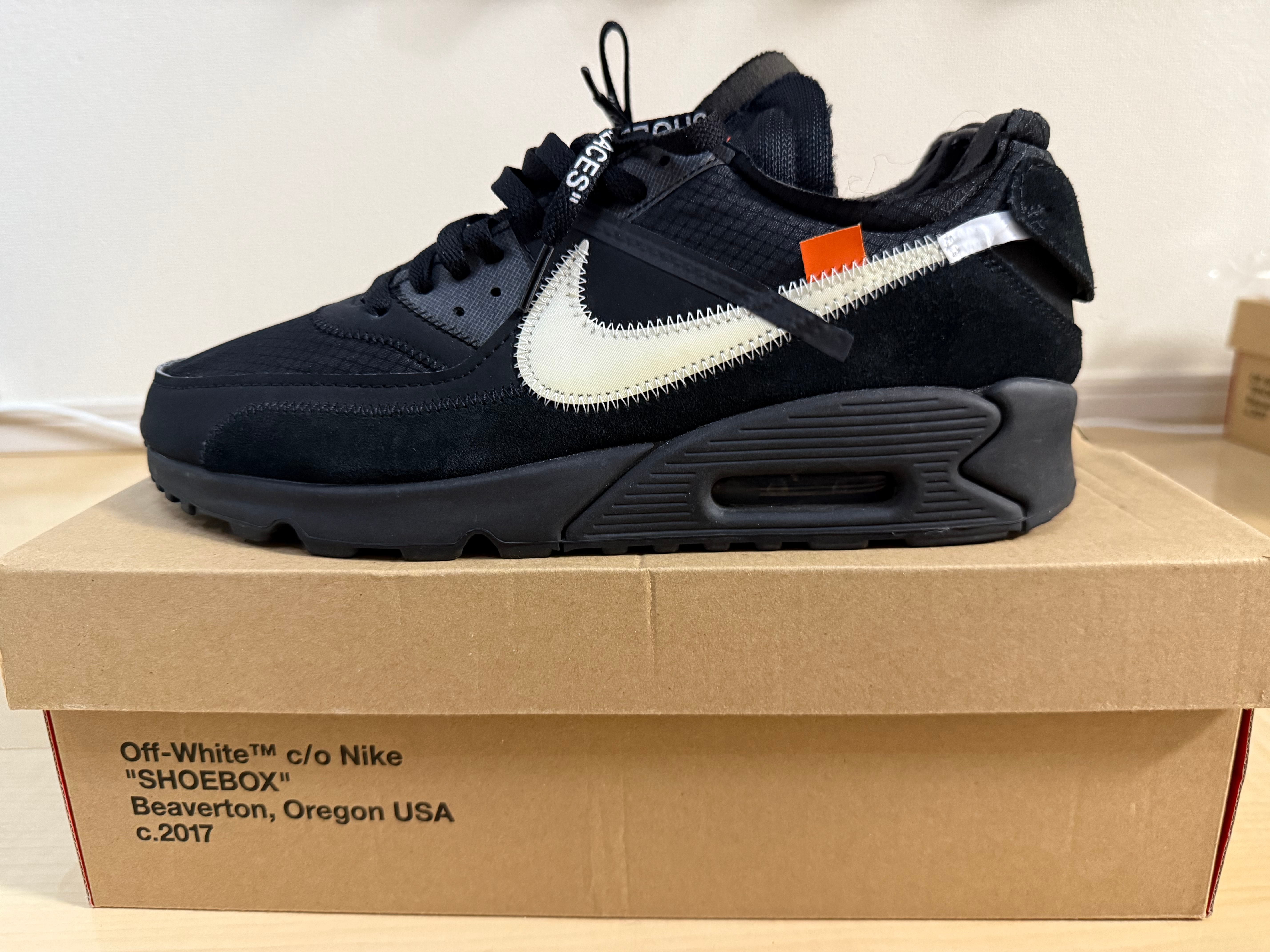 Off-White × Nike Air Max 90 "Black/Black-Cone-White"