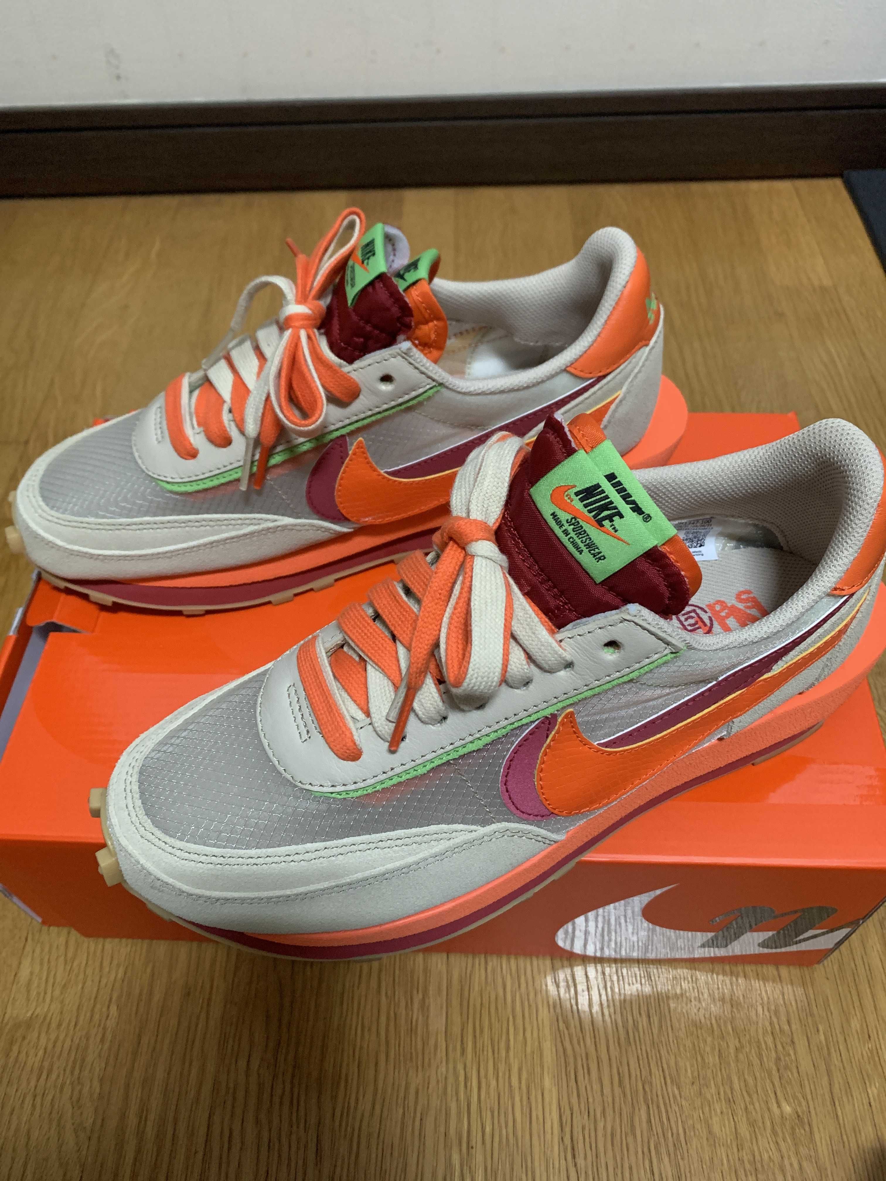 CLOT × Sacai × Nike LD Waffle "Orange Blaze"