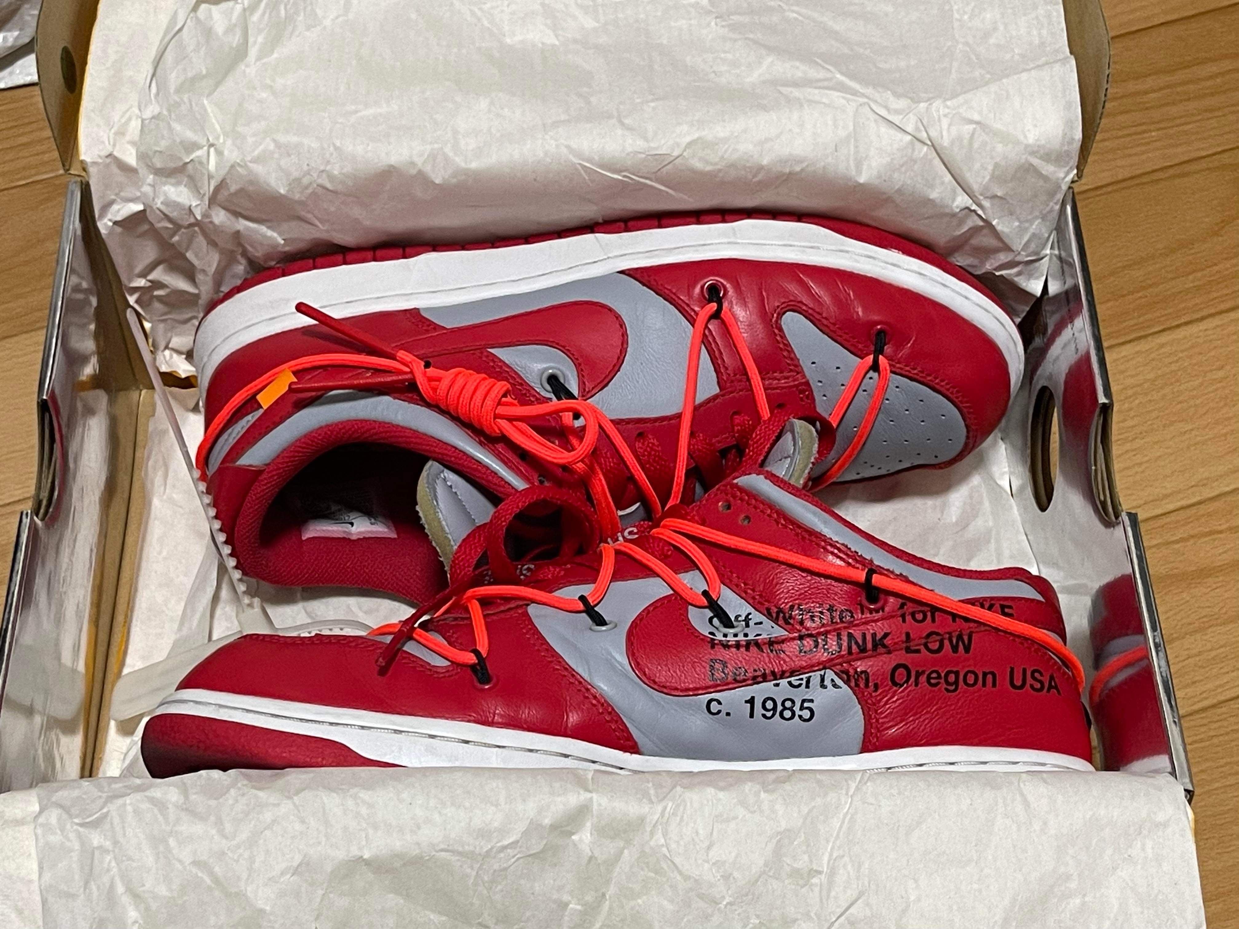 Off-White × Nike Dunk Low "University Red/Wolf Grey"