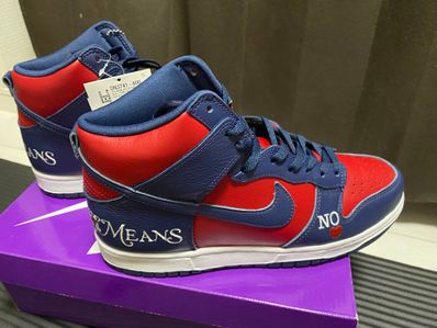 Supreme × Nike SB Dunk High By Any Means "Red/Navy-White"