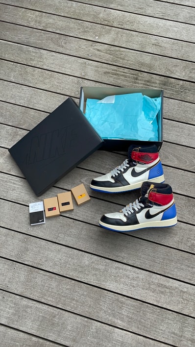fragment design × UNION × Nike Air Jordan 1 High OG "Black/Varsity Red"