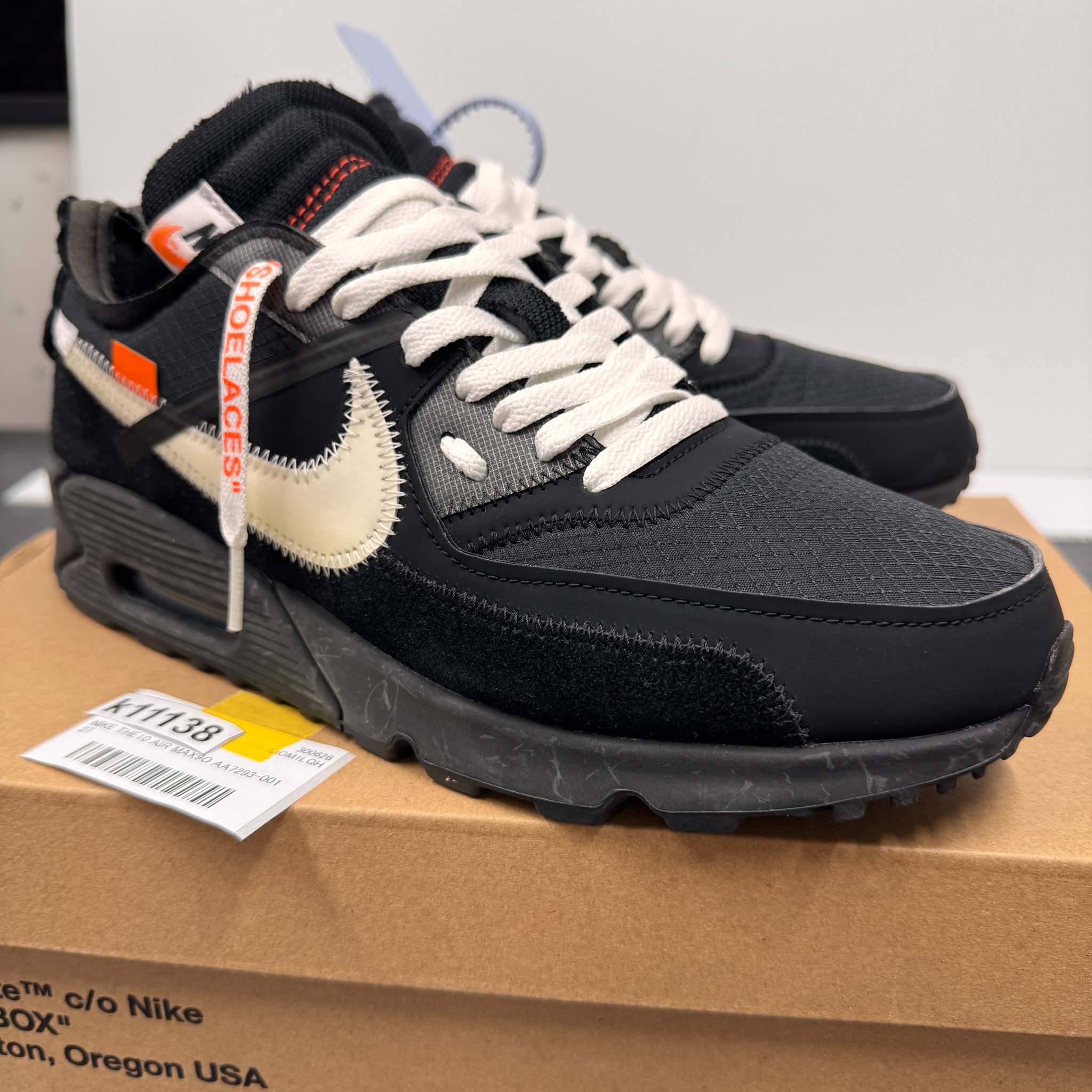 Off-White × Nike Air Max 90 "Black/Black-Cone-White"