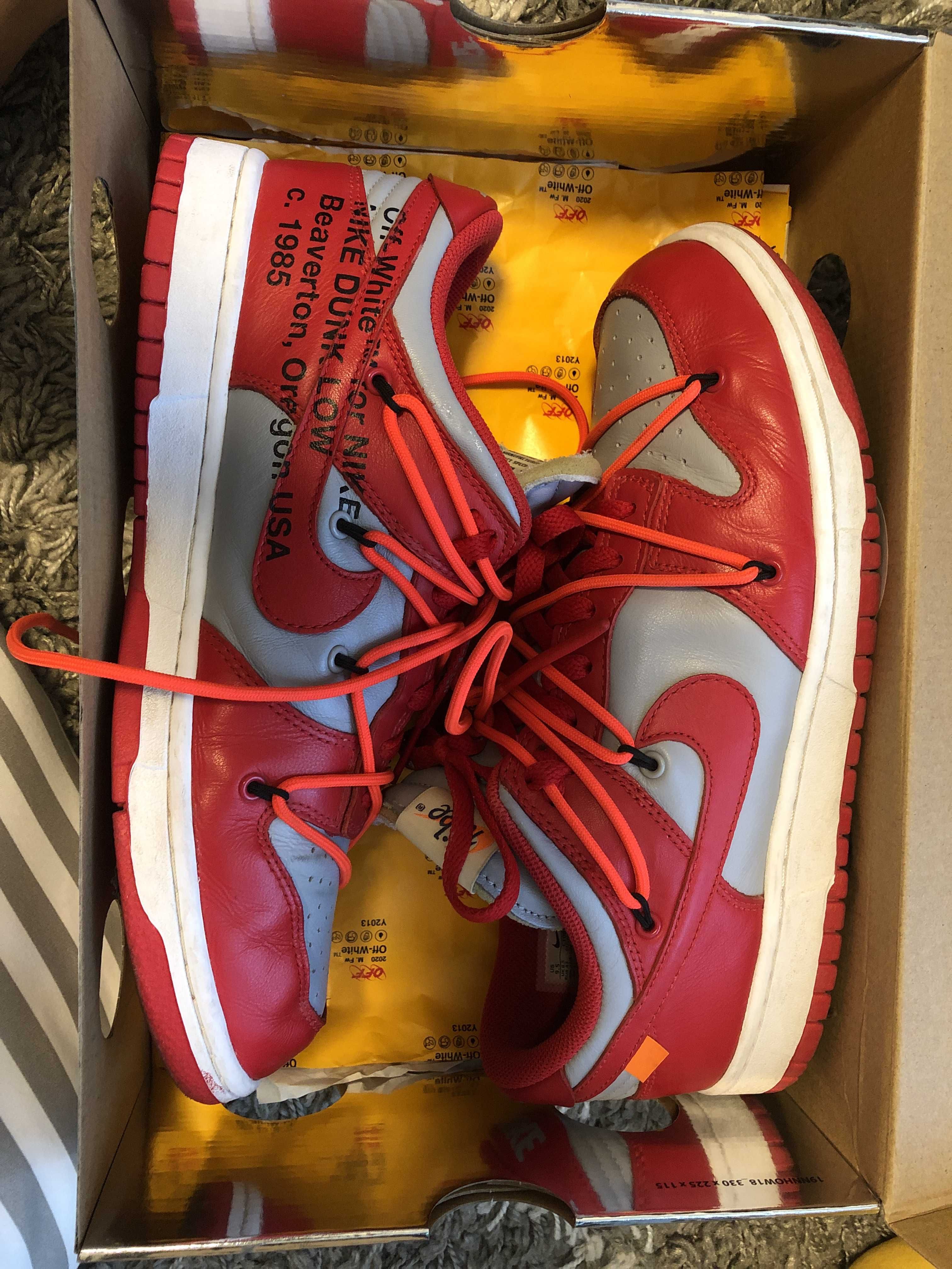 Off-White × Nike Dunk Low "University Red/Wolf Grey"